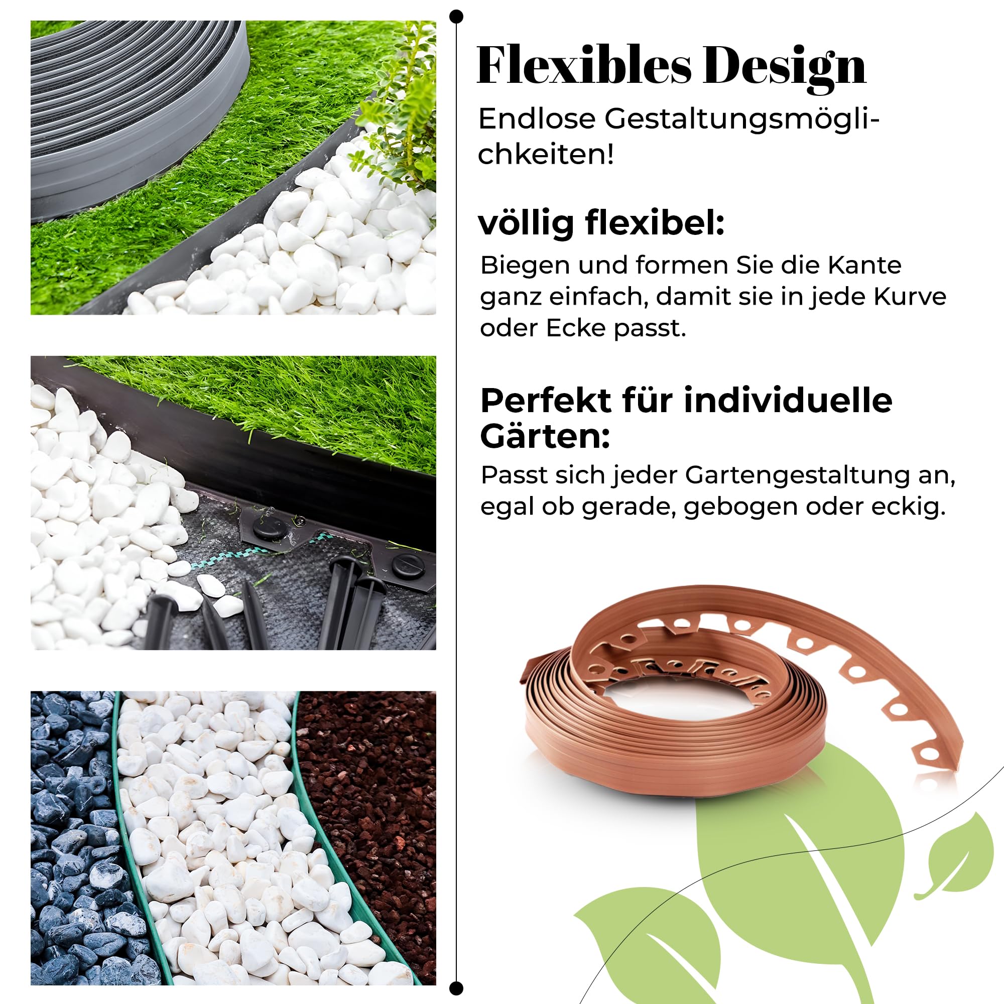 GARDENIX Flexible Rasenkante Kunststoff - Schwarz, 10 m, 20 Erdanker, 10cm Höhe Wetterbeständige Rasenabgrenzung Beeteinfassung Rund - Blumenbeet Umrandung - für Gärten und Mähroboter