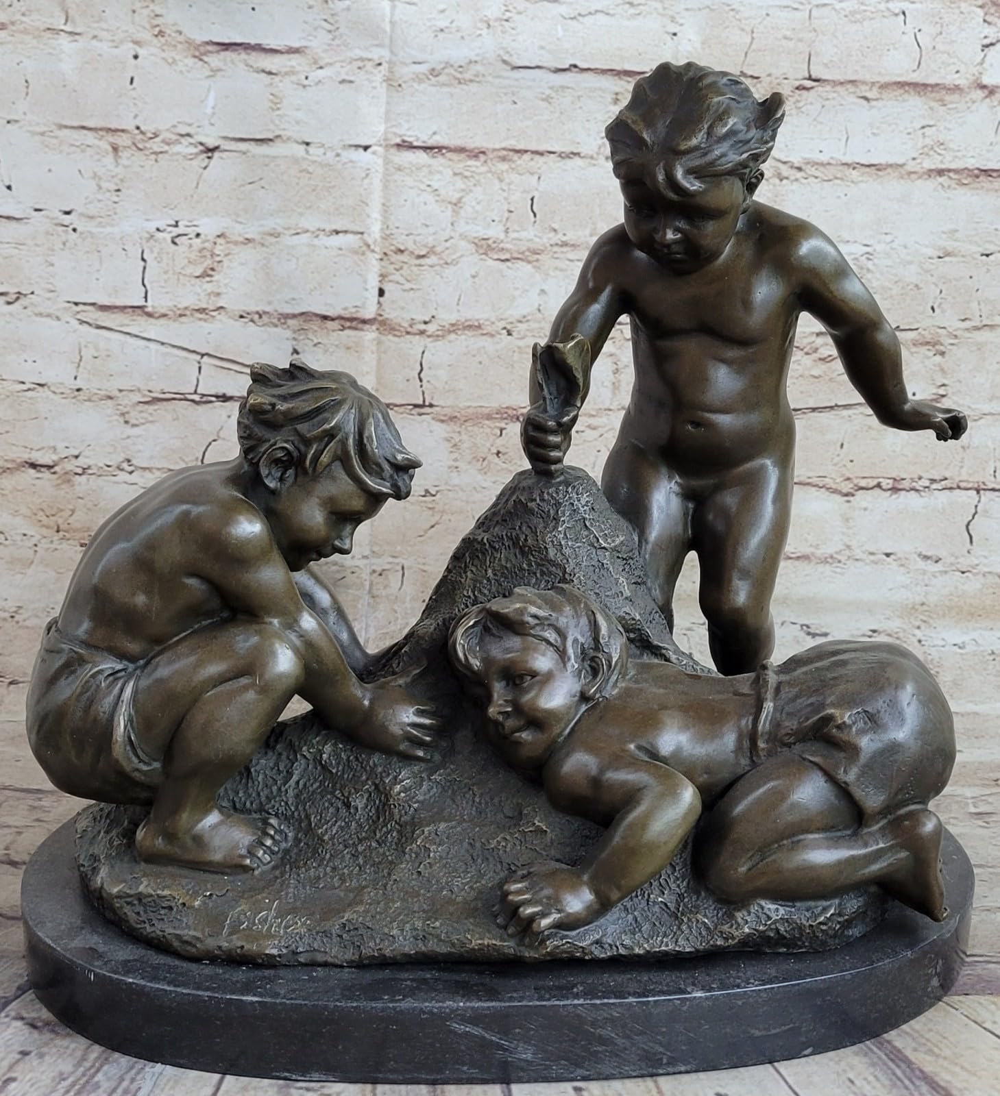 EUROPEAN BRONZEFinery Childs Play Children Spitting Bronze Garden Statue Figure Decorative Gift Hand Made by Think Bronze