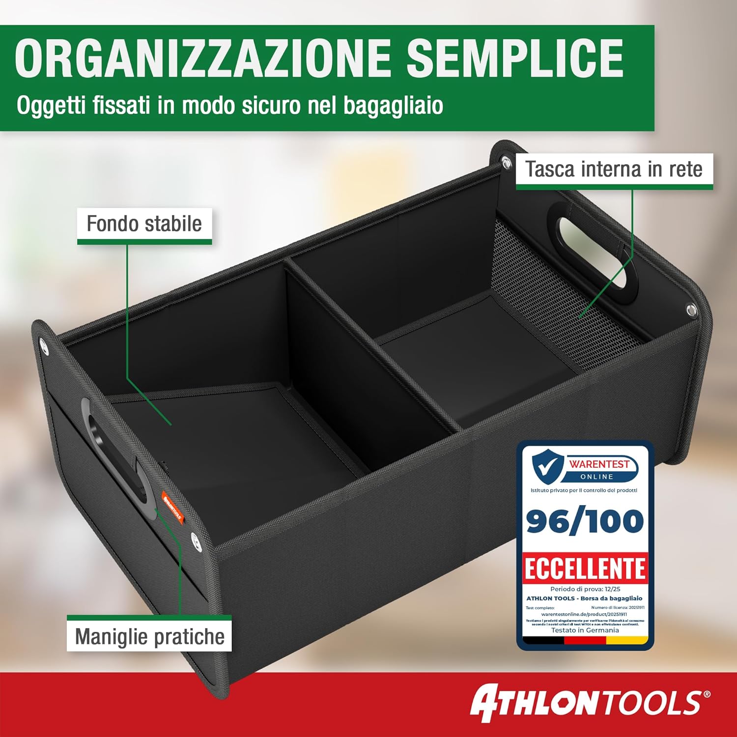 ATHLON TOOLS Organizzatore pieghevole per bagagliaio auto immagine 3