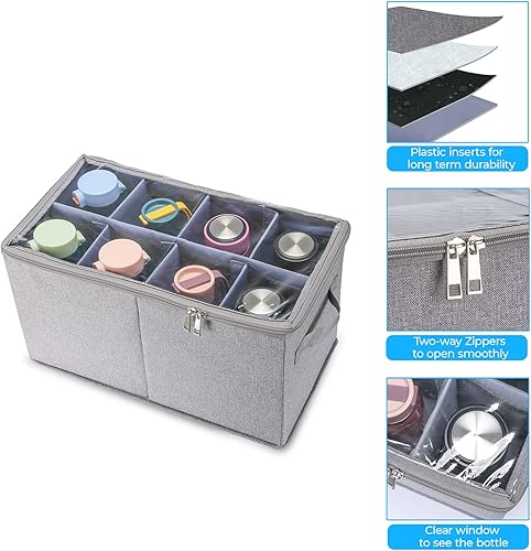 Miniatura 3 de Puricon Contenedores de almacenamiento de botellas de agua con divisores, cajas de botellas con tapa para gabinete de cocina, estante de despensa de