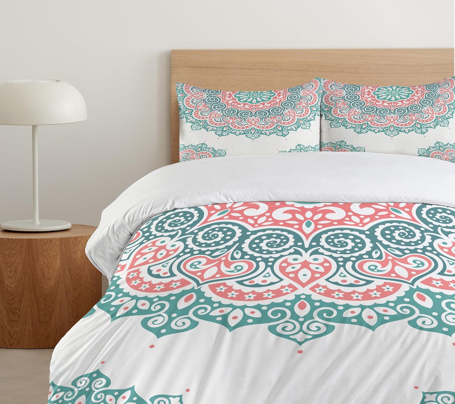 Ambesonne Oriental Duvet Cover Set, Soft Colored Mandala South Culture Inspired Floral Image, Decorative 3 Piece Bedding Set with 2 Pillow Shams, Queen Size, Turquoise Coral Teal Queen Turquoise Coral Teal
