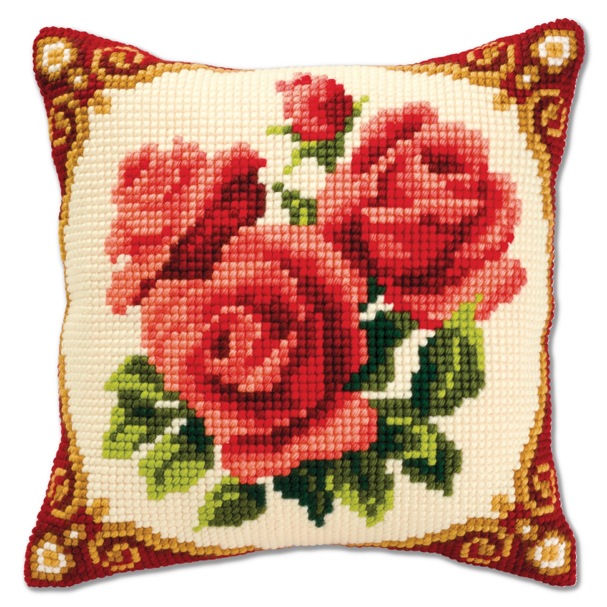 Vervaco Red Roses Cross Stitch Cushion, Multi-Colour