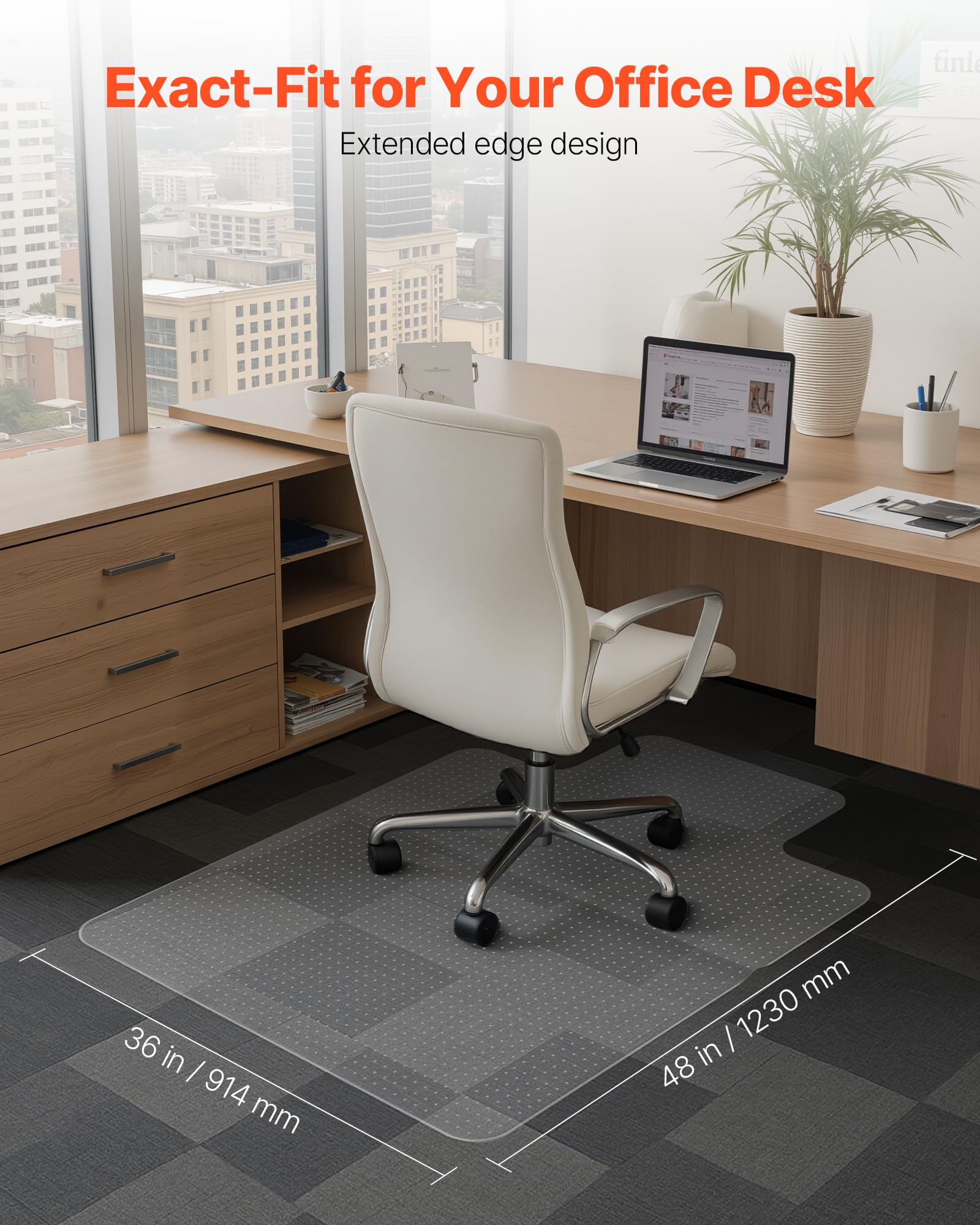 VEVOR Tappetino per Sedia con Bordo 1230 x 914 mm Tappeto Sedia Ufficio per Pavimenti in Moquette a Pelo Corto, Tappeto Protettivo Trasparente per Pavimenti in Plastica con Borchie, Facile da Pulire