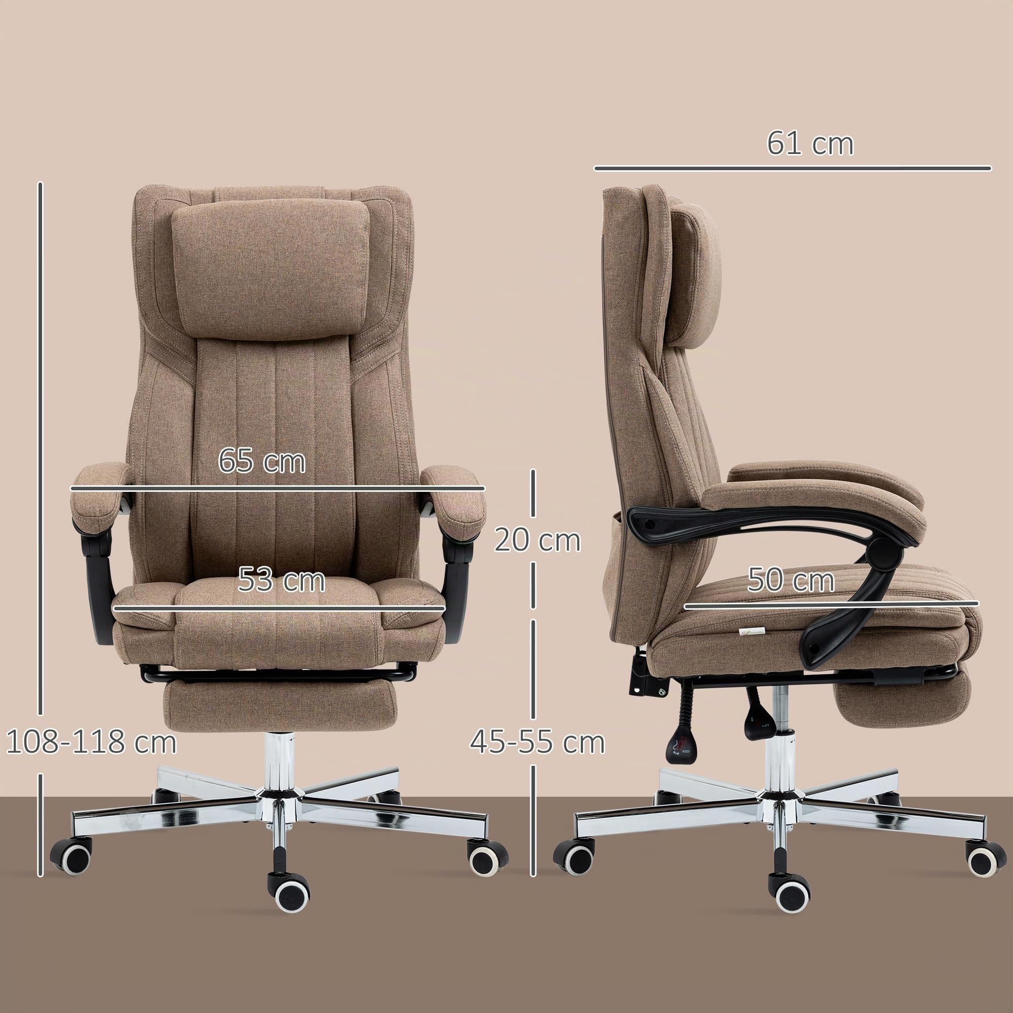 Vinsetto Silla de Masaje con 6 Puntos Masaje Altura Ajustable Marrón | Silla de Oficina Giratoria, Silla de Escritorio Reclinable, Control Remoto, Reposapiés, Reposacabezas