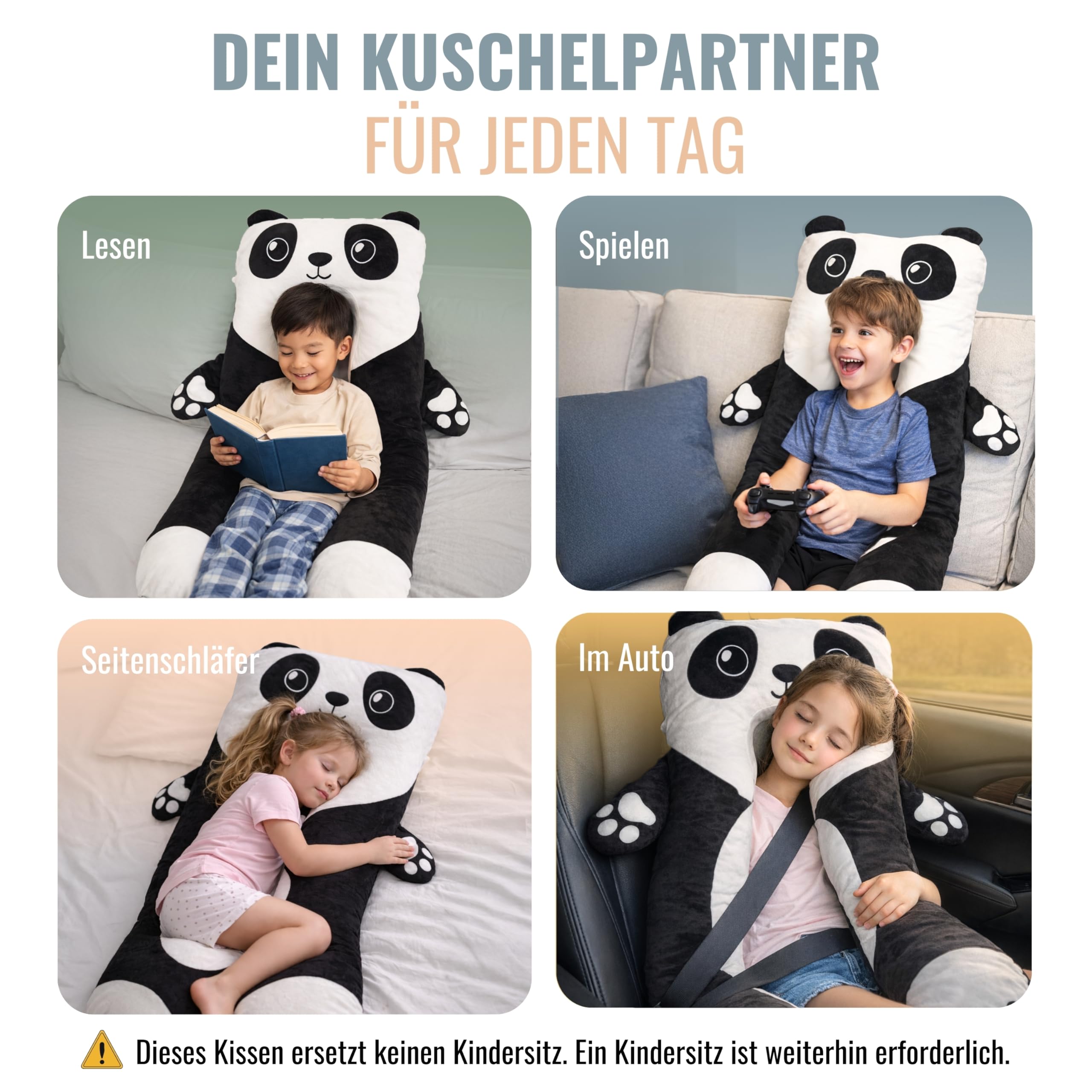 Lullvie Panda Kuscheltier Kissen 118x56cm Seitenschläferkissen Schlafkissen für Kinder, Bett Lesekissen Bettschlange ADHS Kissen inkl. gratis Wäschesack & E-Book Kinderbuch Geschenke - 2