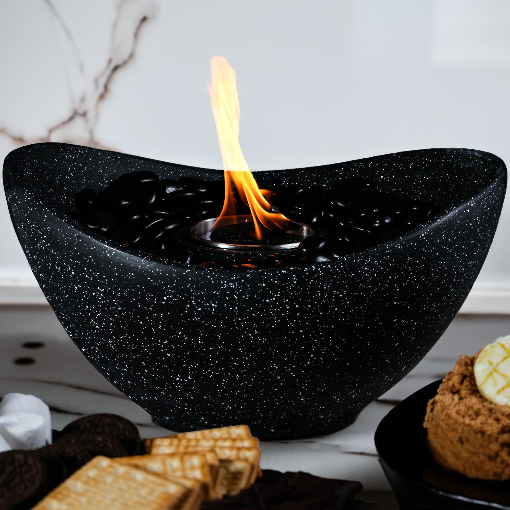 Elegant Concrete Table top FirePit I Portable Tabletop Fire Pit Outdoor I Versatile Indoor Fire Pit Tabletop I Smokeless Earth Friendly Fire Bowl I Table Fire Pit Tabletop Perfect for S'Mores