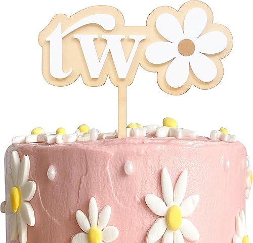 Decoración de madera para pastel de margaritas para 2 cumpleaños, decoración de pastel de segundo cumpleaños, margarita bohemia retro Groovy, disponible en Yaxa Peru