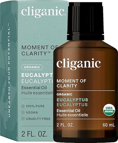 Cliganic Aceite esencial de eucalipto orgánico - 100% puro y natural para difusor de aromaterapia  Con verificación sin OMG