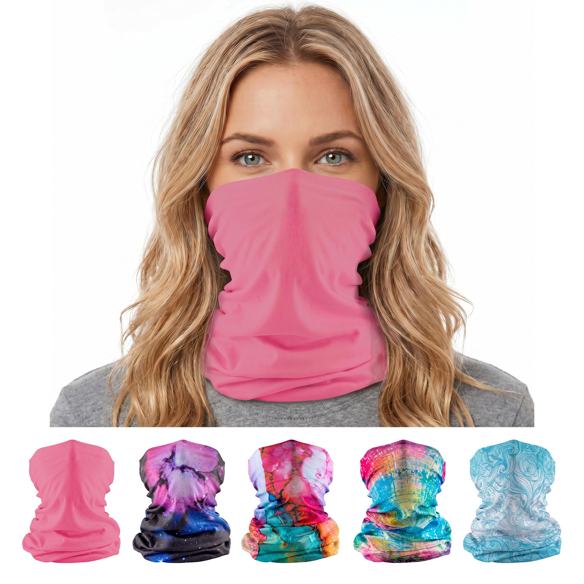 S A Soul of Adventure 5-Pack UV Face Shield | UV 30+ Multipurpose Neck Gaiter Balaclava for Adults | Multiple Color Packs
