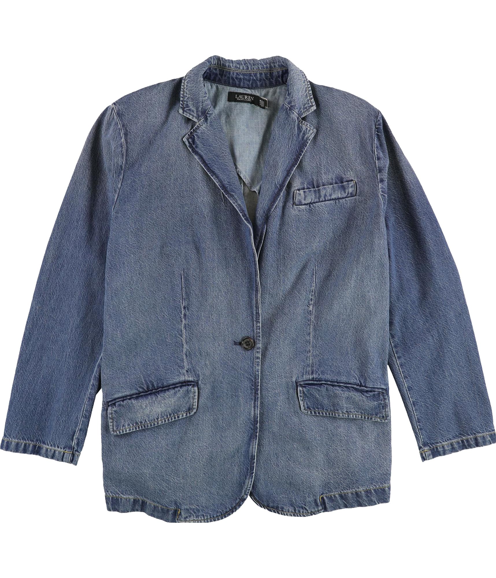Ralph Lauren Womens One Button Denim Blazer Jacket Blue Plus Size 16W