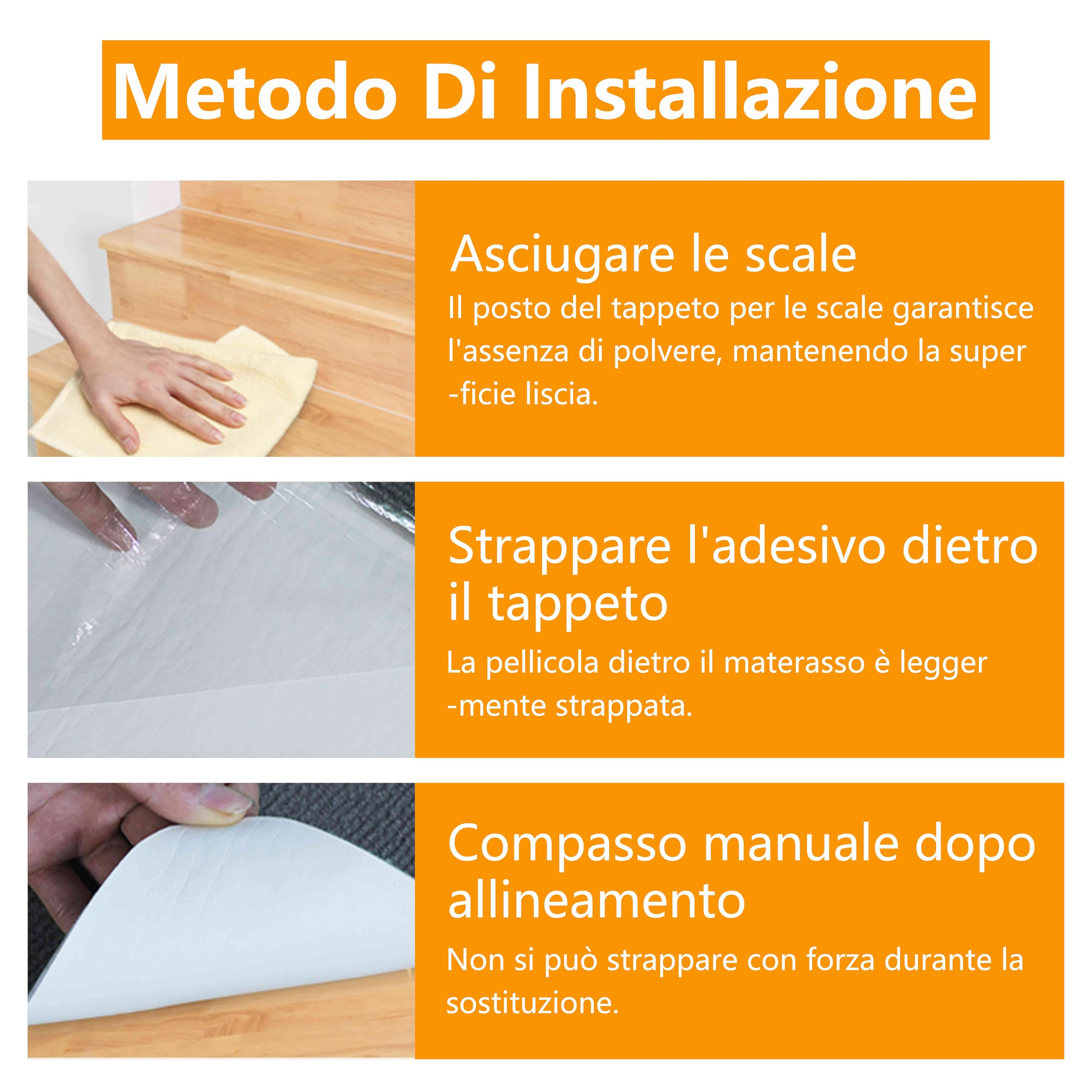 Tappetino Autoadesivo per Scale - 7 pezzi Long Tappetini Luminosi Antiscivolo Per Scale Tappetino per Scale Protezione Interne In Gradini Legno per Bambini Anziani e Animali