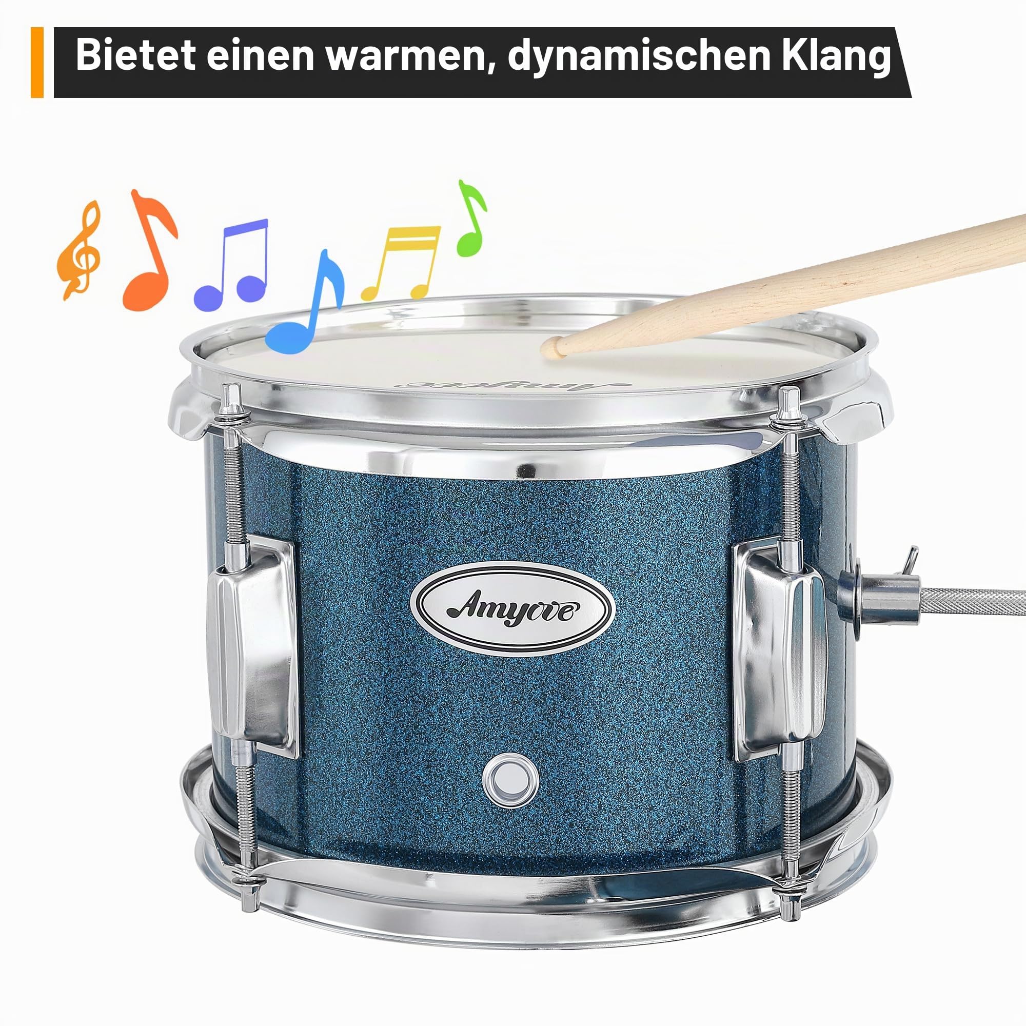 Kinder-Schlagzeug 3-Teilig Schlagzeugset – Kompaktes Schlagzeug Für Anfänger mit Bass Drum, Snare, Tom, Becken & Hocker – Hartholz & Stahl, Blau, für Konzert & Übung ab 6 Jahren