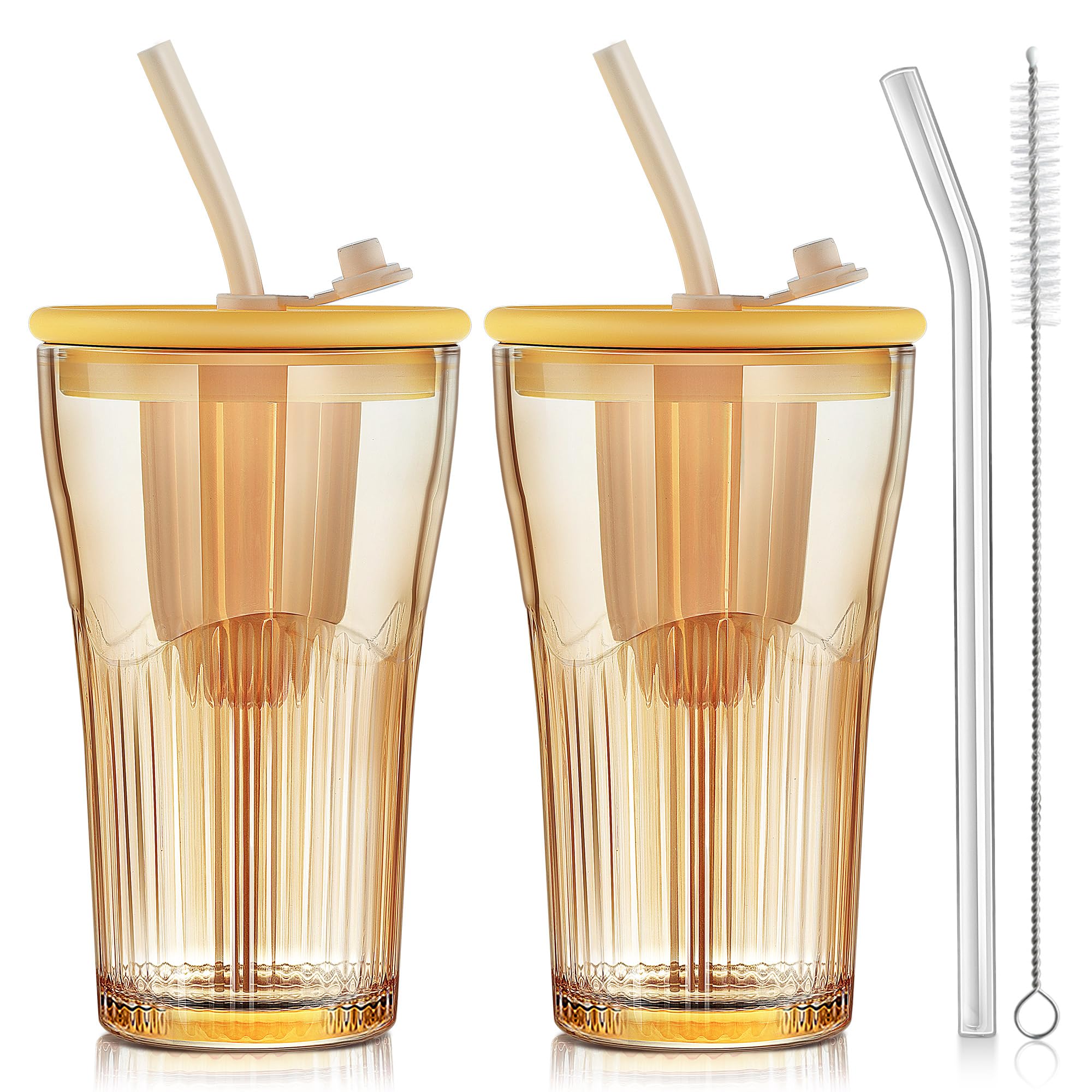 Lot De 2 Verres à Eau Joeyan 450ml - Vert Avec Couvercle Et Paille - Étanche Et Lave-vaisselle