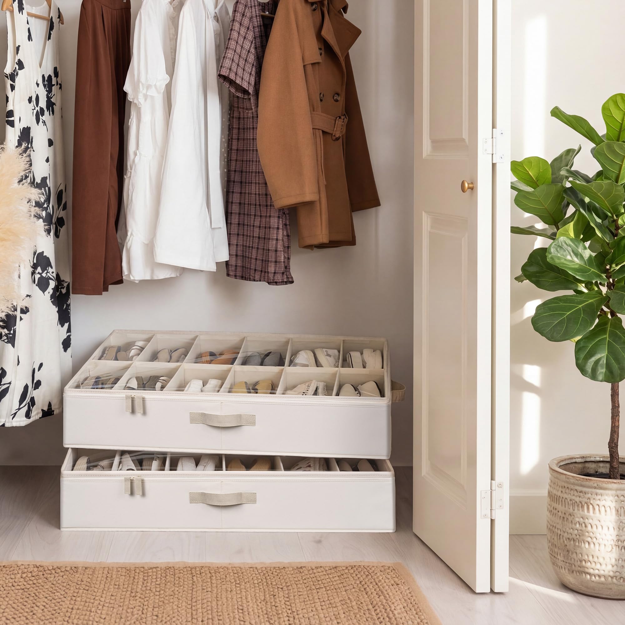StorageWorks Organizer per scarpe sotto il letto, per armadio, confezione da 2 robusti contenitori per scarpe sotto il letto, scatole per scarpe a basso profilo con divisori regolabili, adatta fino a