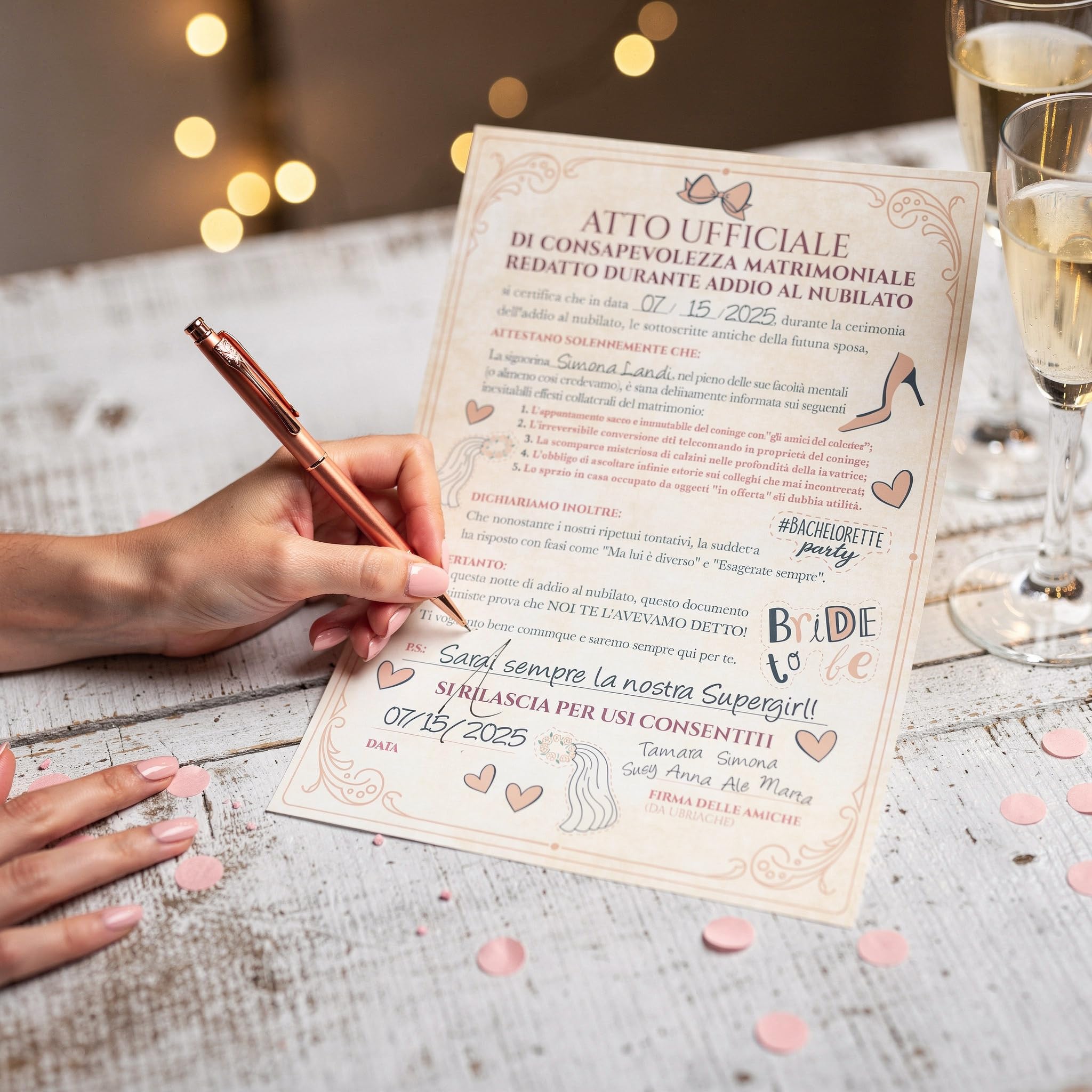 KAÏDENSÏ Gadget Addio al Nubilato Sposa - Pergamena Atto di Consapevolezza Matrimoniale - Accessori Team Bride Divertenti - Kit Idea Regalo Originale