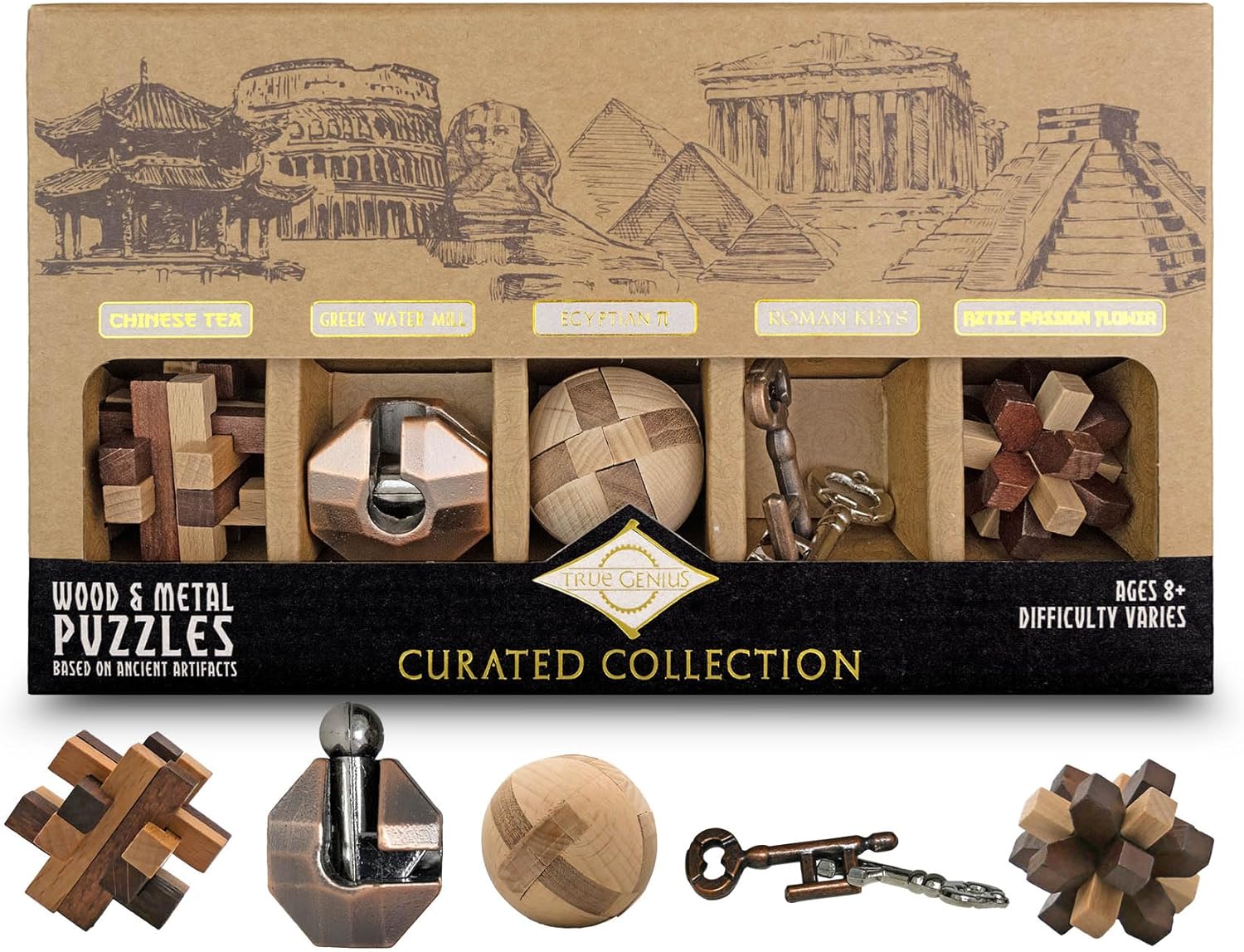 Project Genius True Genius CURATED Collection – Variety Pack, Assembly Puzzle, Disassembly Puzzle, Brain teasers, Adult Puzzle, Wooden and Metal Brain Teasers