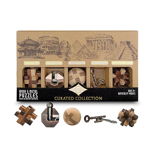 Project Genius Curated Collection Gift Set, 5 Premium Wood & Metal Puzzles, 3D Brainteaser Gift for Kids 8+…