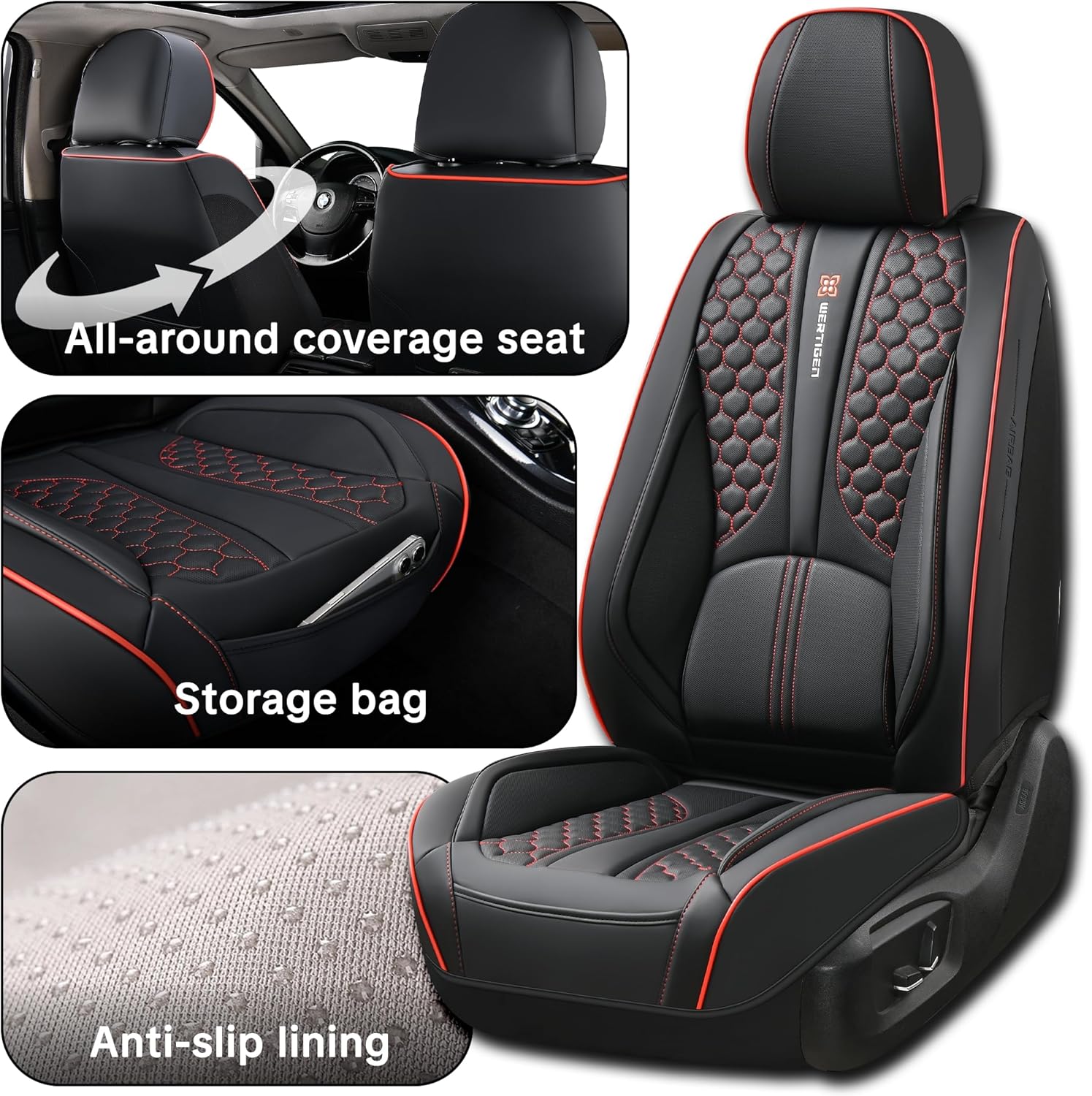 for Toyota RAV4 1996-2025 Car Seat Covers, Red Edge Car Seat Covers, Premium Leather, 5 Seats Full Set, with Lumbar Support, Anti-Slip, Beautify Interior, Beautify The Interior of Old Cars