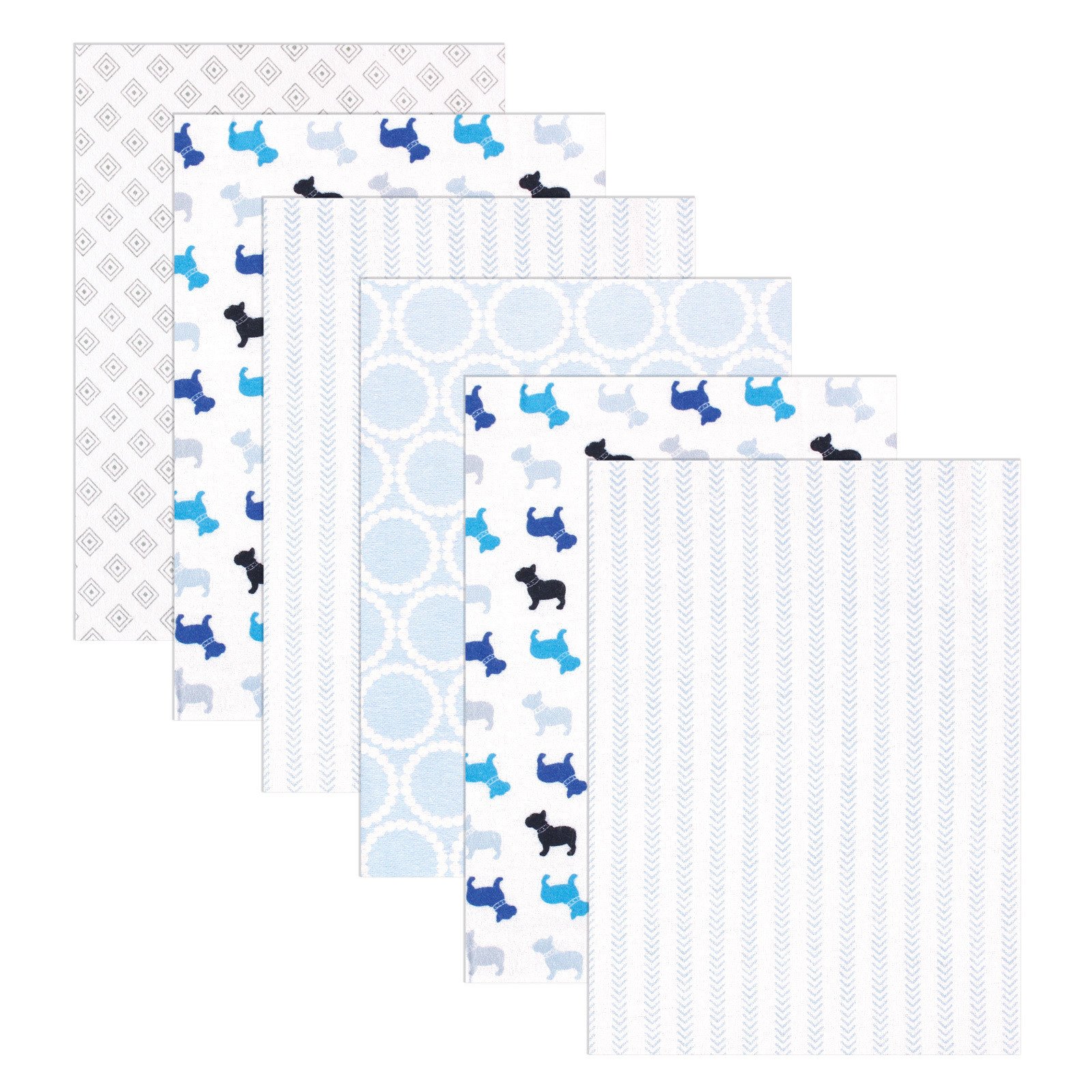 Luvable Friends Unisex Baby Cotton Flannel Receiving Blankets, Bulldogs 6-Pack, One Size