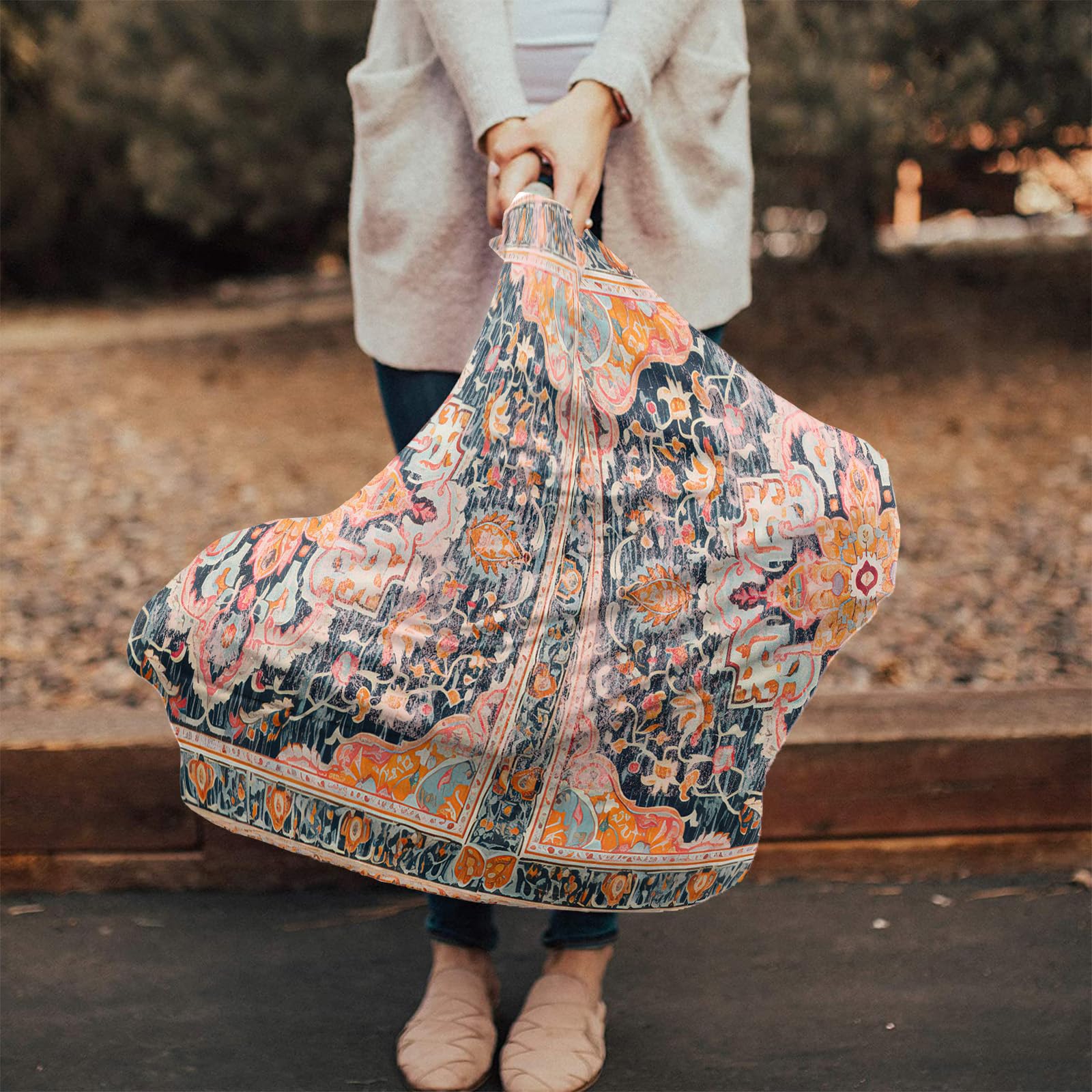 Nursing Cover for Breastfeeding Scarf, Retro Flower Textured Baby Car Covers Super Soft Multi Use for Canopy Shopping Cart Cover Blanket Stroller Cover