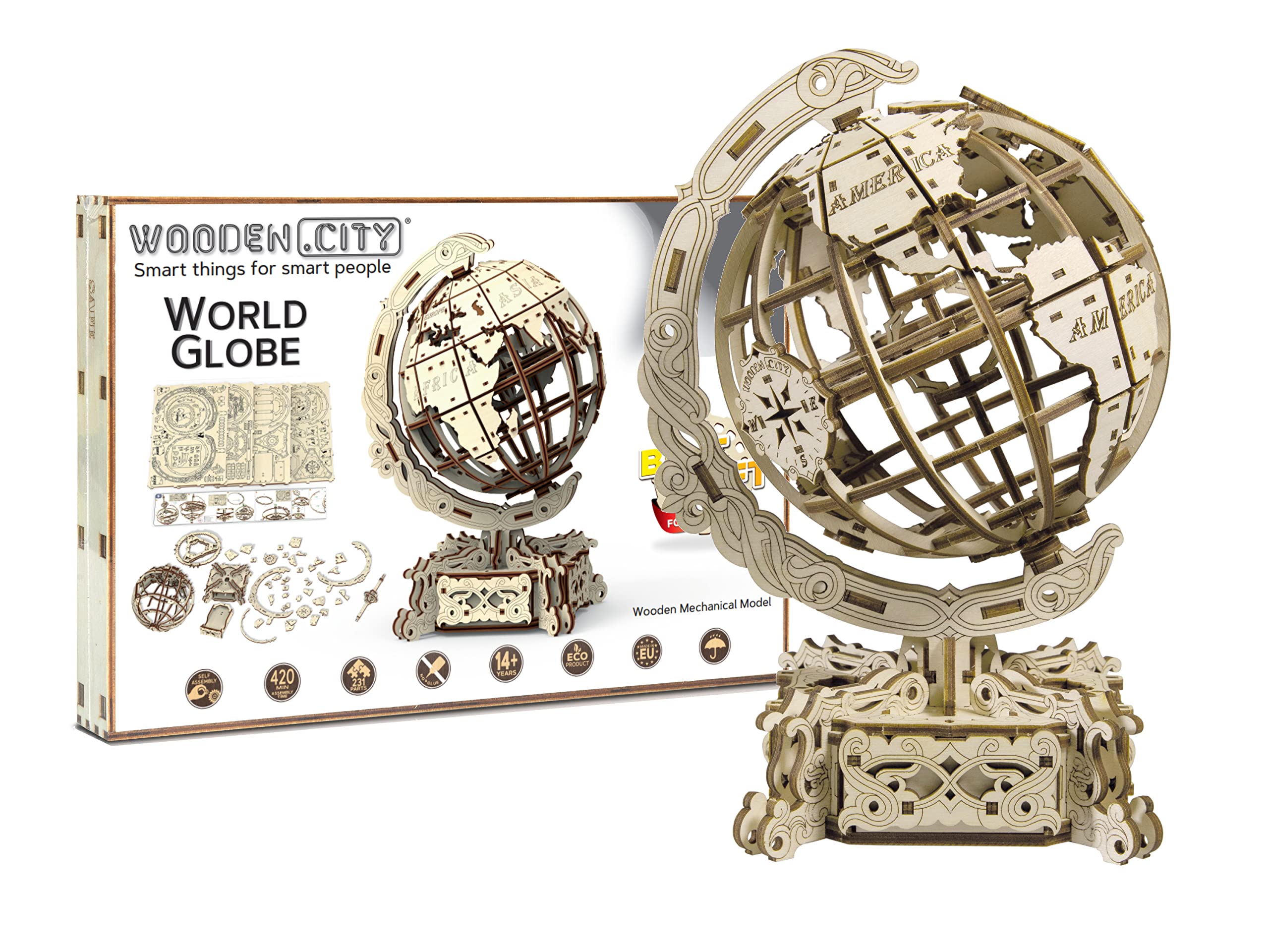 WoodenCity WR341 drewniany, model, globus, drewno