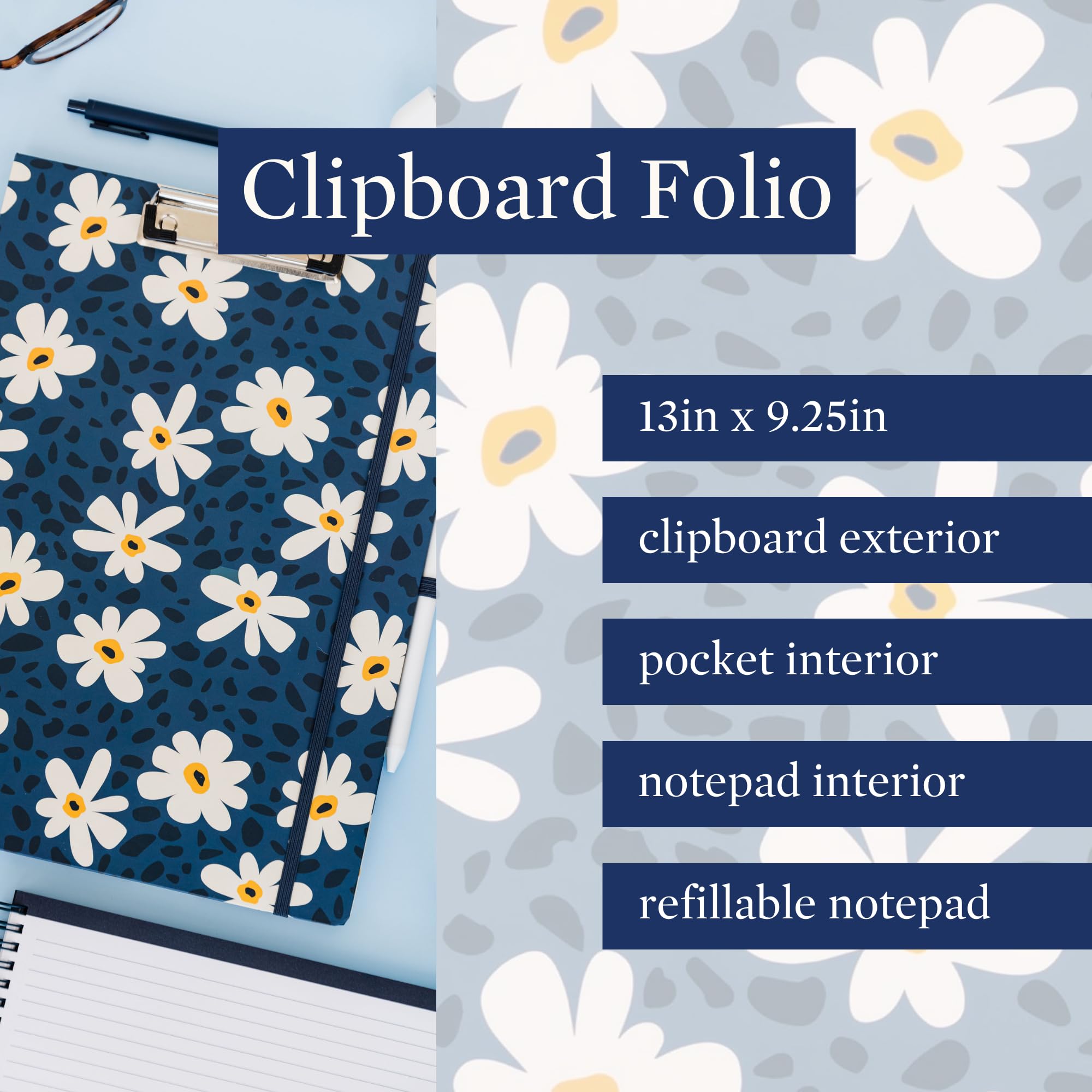 Steel Mill & Co Cute Clipboard Folio with Refillable Lined Notepad and Interior Storage Pocket, Padfolio for Work (Leopard Daisy) - Image 4