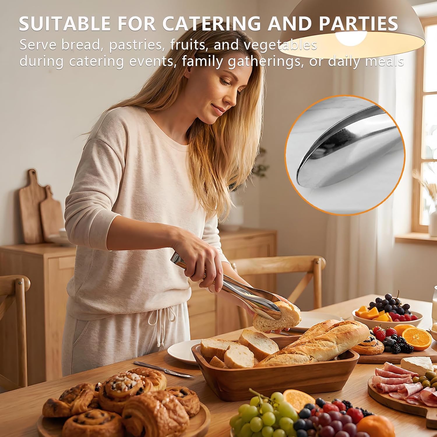 9 Inch Stainless Steel Serving Tongs, 2 Pack - Kitchen & Buffet Tongs for Salad, Bread, Pastry, Cooking and Party Food Serving