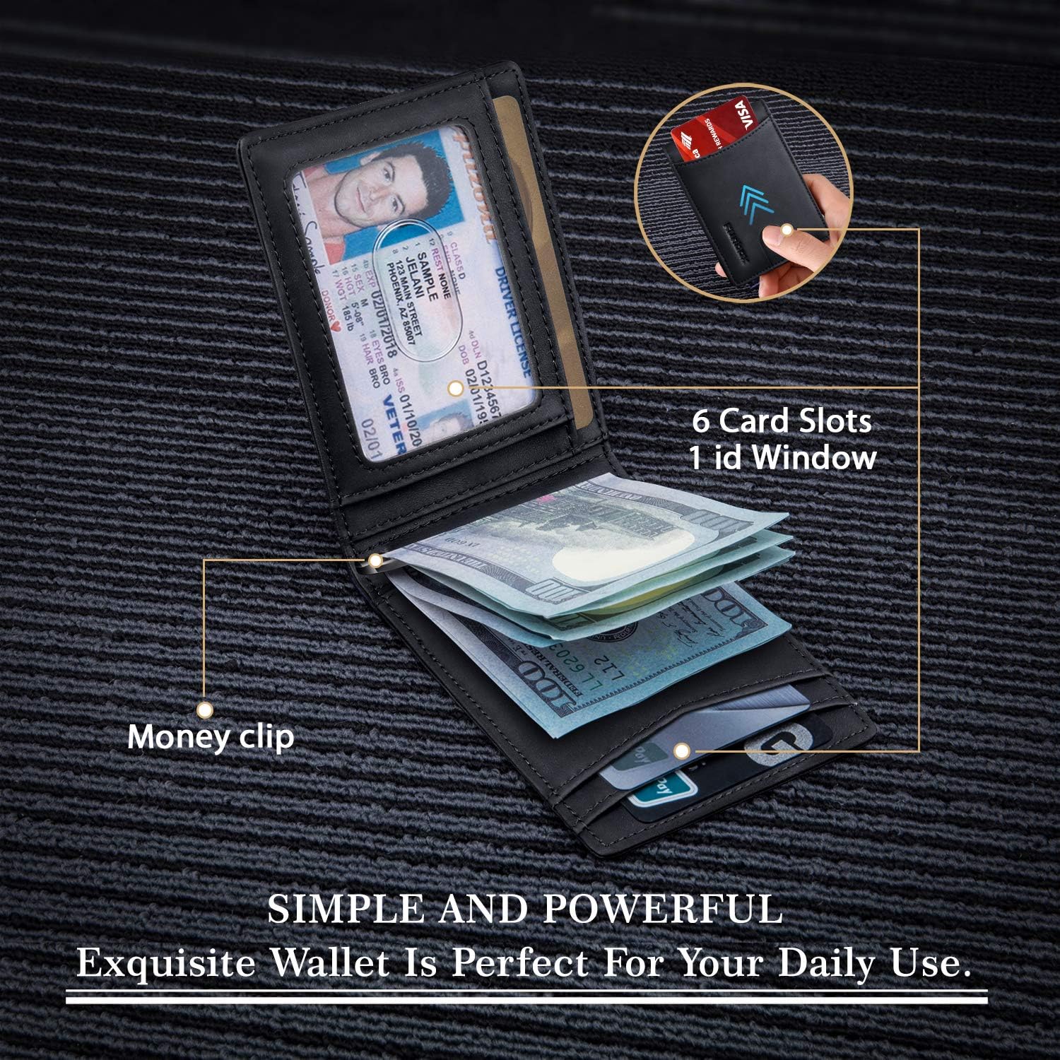 RUNBOX Slim Wallet for Men Genuine Leather RFID Blocking Bifold Minimalist Front Pocket Mens Wallet with Money Clip Thin Gift Box image 4