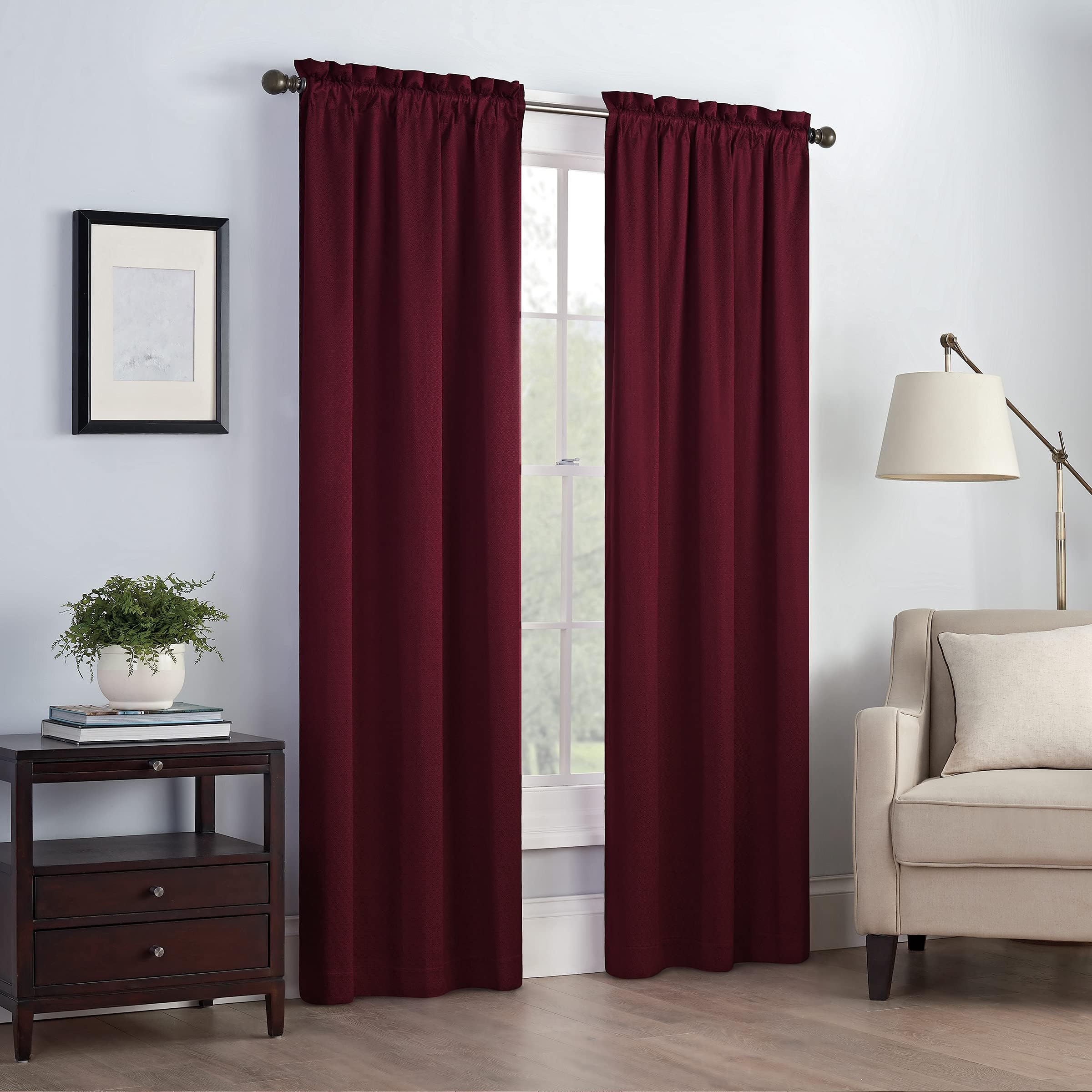 Eclipse Canova Thermal Insulated Single Panel Rod Pocket Darkening Curtains for Living Room, 42 in x 63 in, BURGUNDY