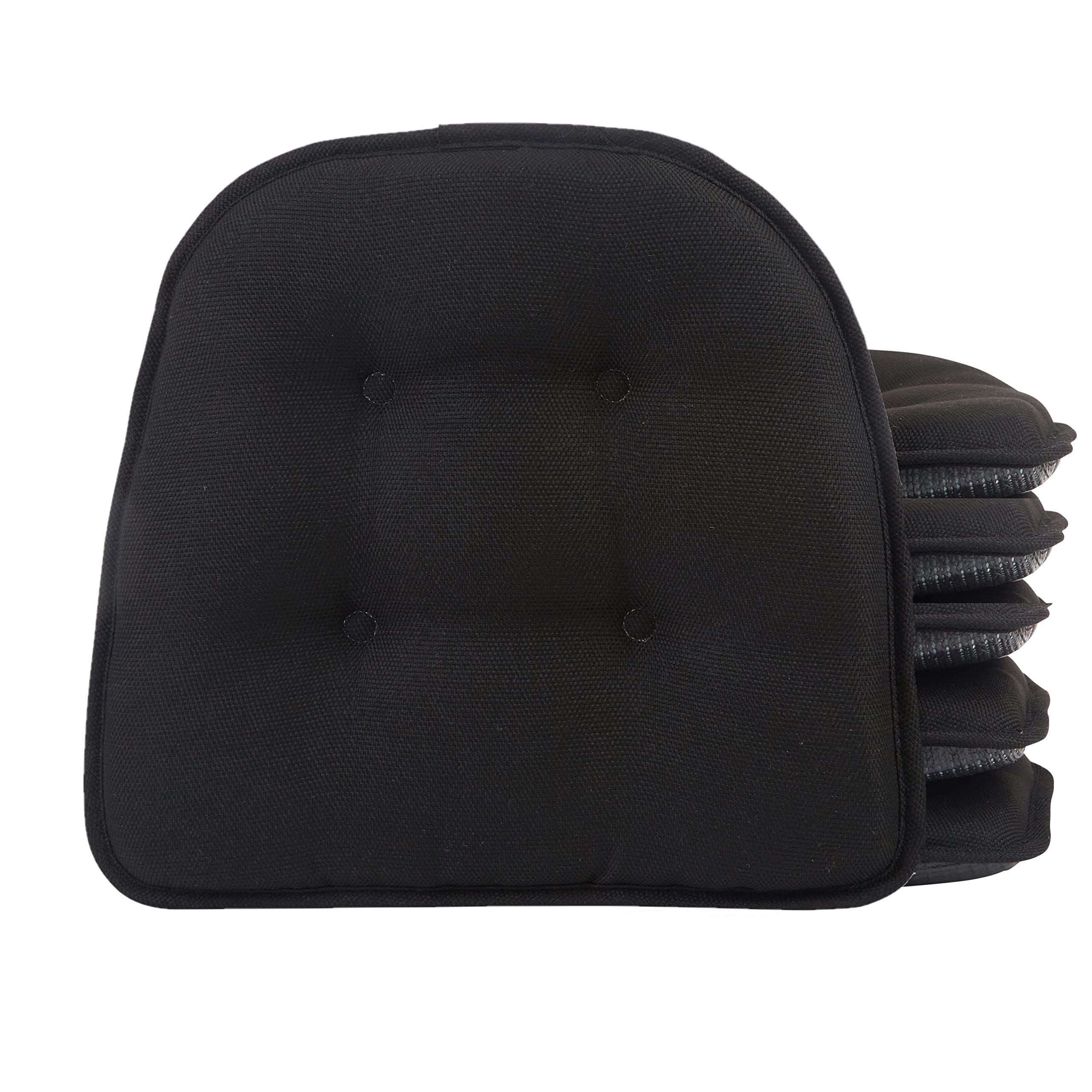 klear vu omega non-slip universal chair cushions for dining room, kitchen and office use, u-shaped skid-proof seat pad, 15x16 inches, 6 pack, midnight black