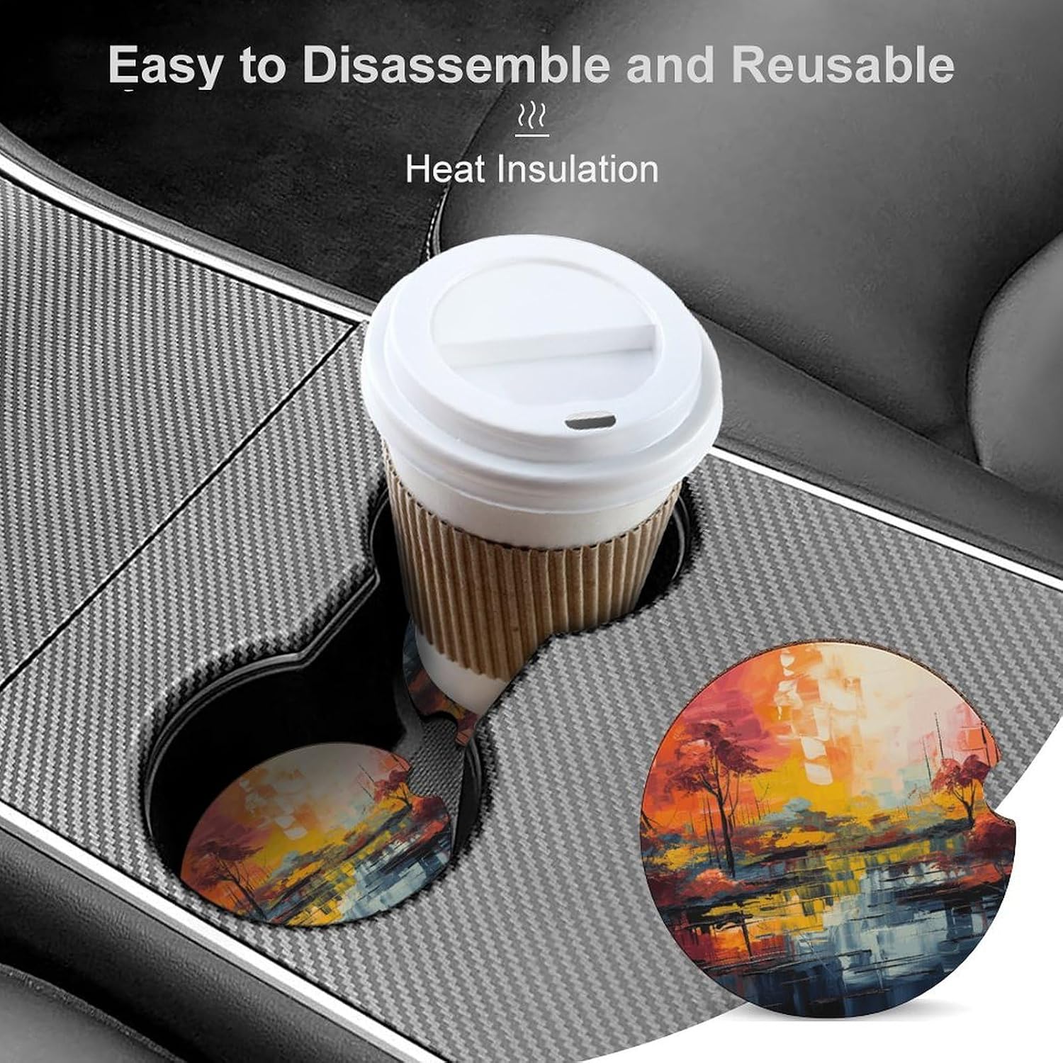 4 Pack Car Coasters Universal Non-Slip Colorful Painting Car Cup Holder Coaster Car Interior Accessories for Women and Man image 4