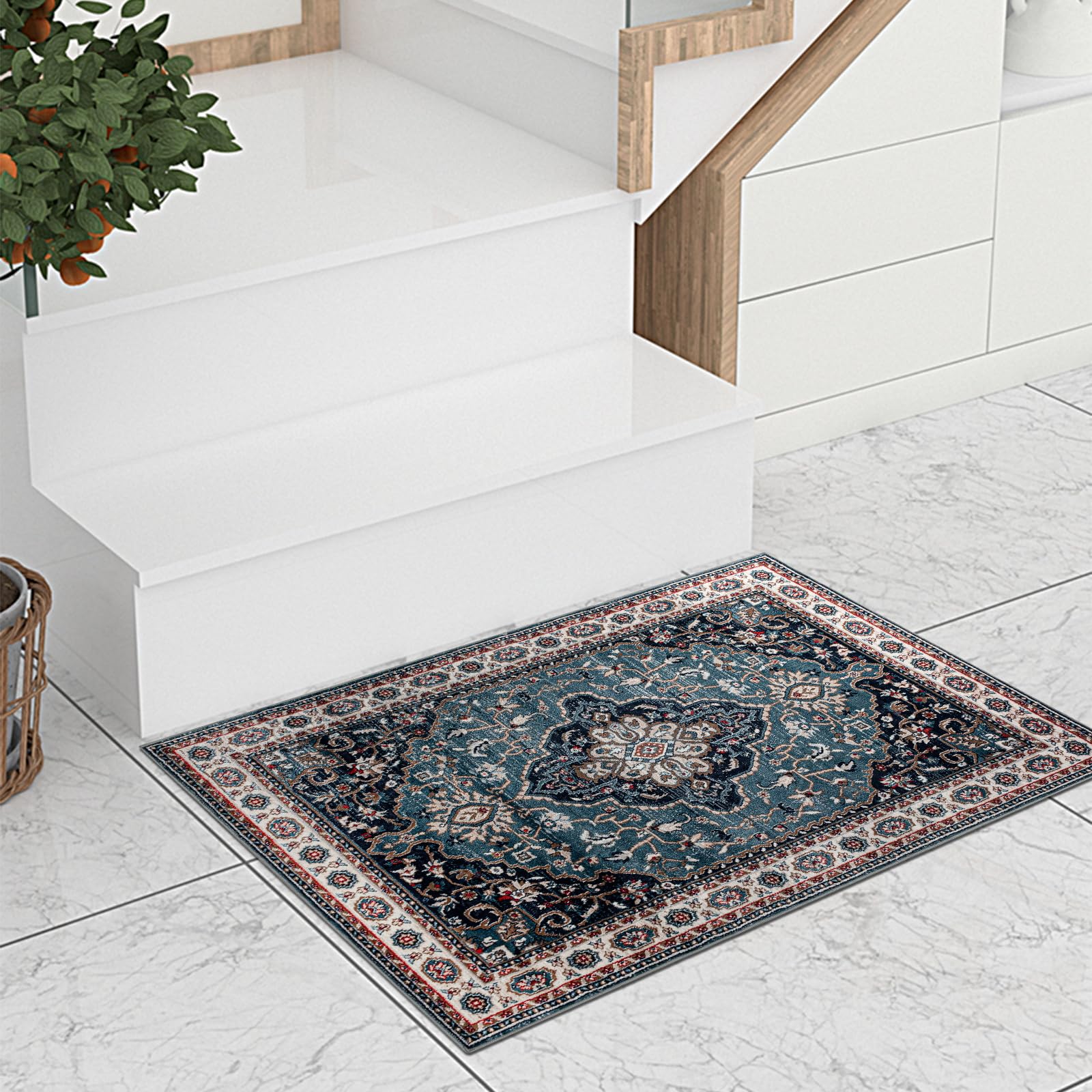 Easy-Going Area Rug 2x3 Washable Medallion Distressed Entryway Rugs Front Door Mat Indoor Entrance Non-Slip Vintage Retro Small Entry Rug for Bedroom