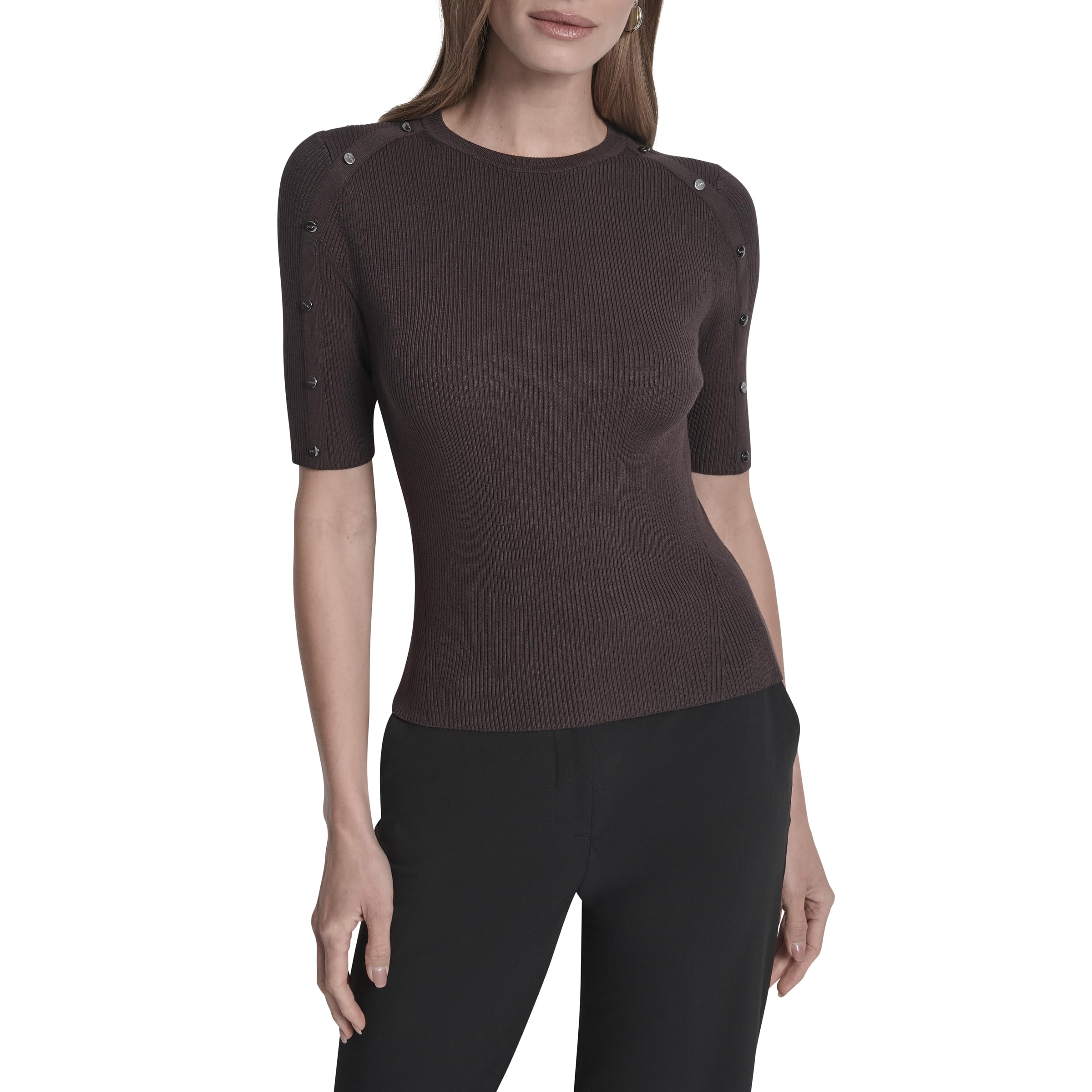 DKNY Women's Blouse, Chocolate, Large