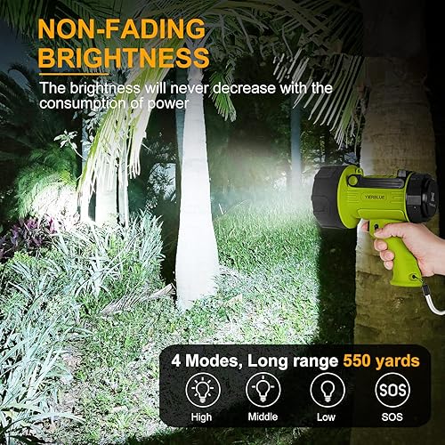 Miniatura 2 de YIERBLUE Linterna de foco recargable con 10000 lúmenes LED, IP67 impermeable, luz de búsqueda de luz de larga duración, resistente a los impactos