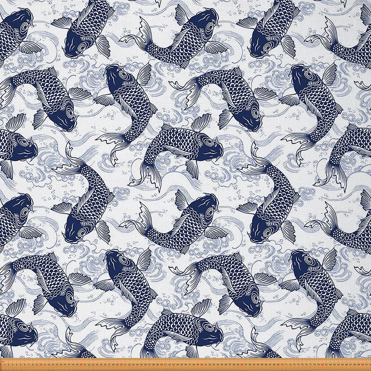 Homewish Multi 35 Carp Upholstery Fabric Japanese Ocean Waves Waterproof Fabric Fish Marine Life Fabric Underwater World Fabric For Quilting Sewing Diy Art Fabric By The Yard Blue White 2 Yards