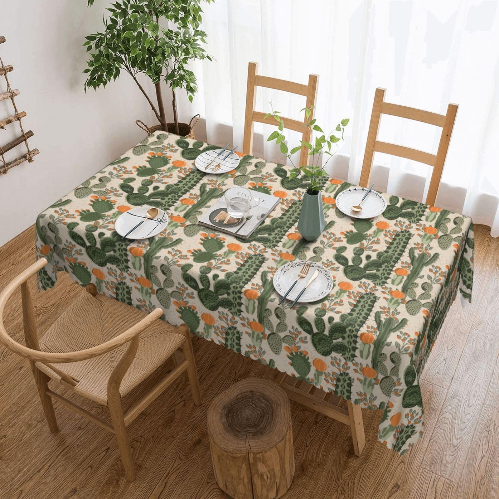 Nappe rectangulaire motif cactus vert en tissu imprimé haute densité