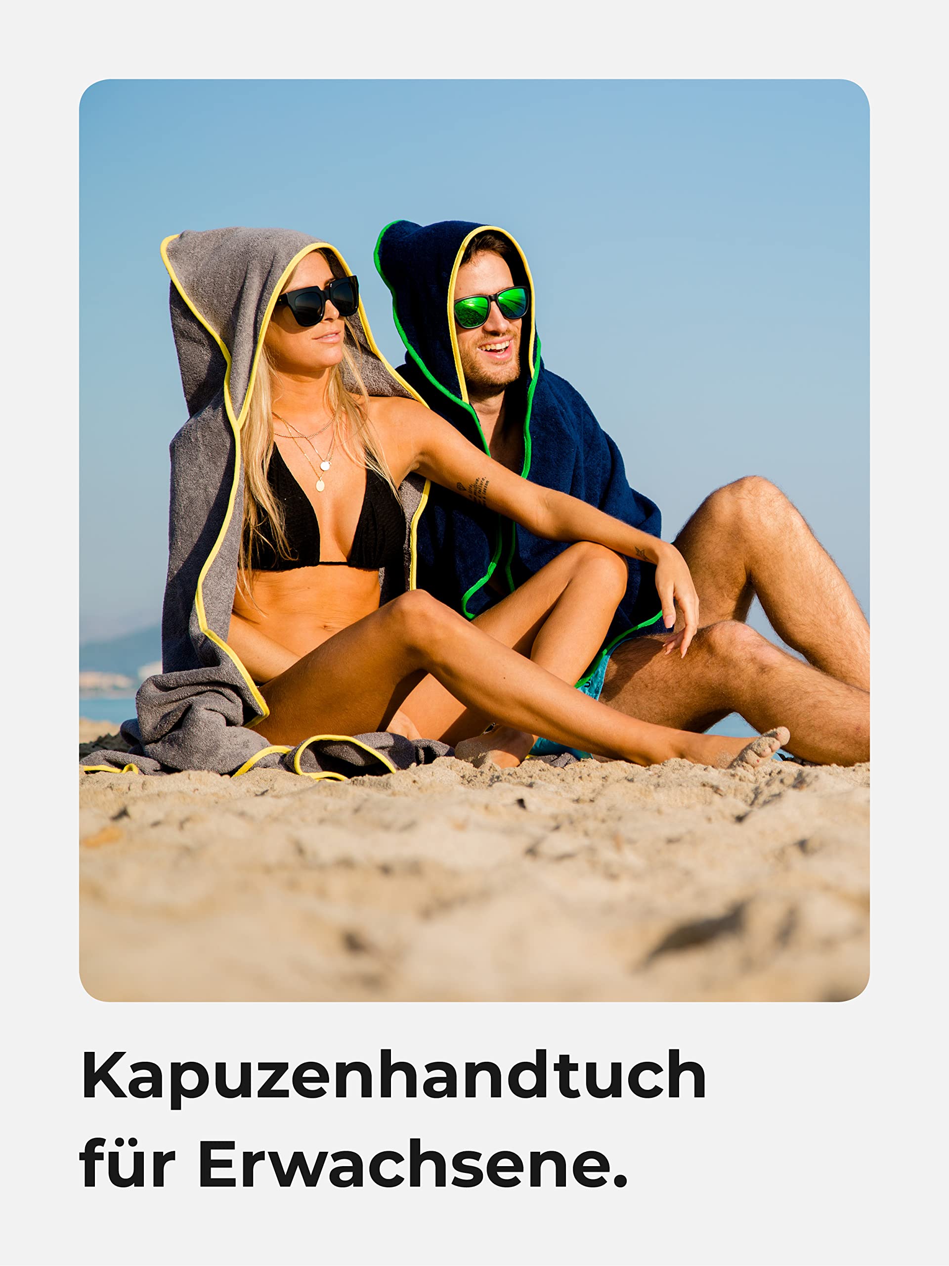 Sowel® Kapuzenhandtuch, 100% Bio-Baumwolle, Badetuch mit Kapuze für Erwachsene, Kinder und Babys, Größe 140x140 cm, Navy/Grau