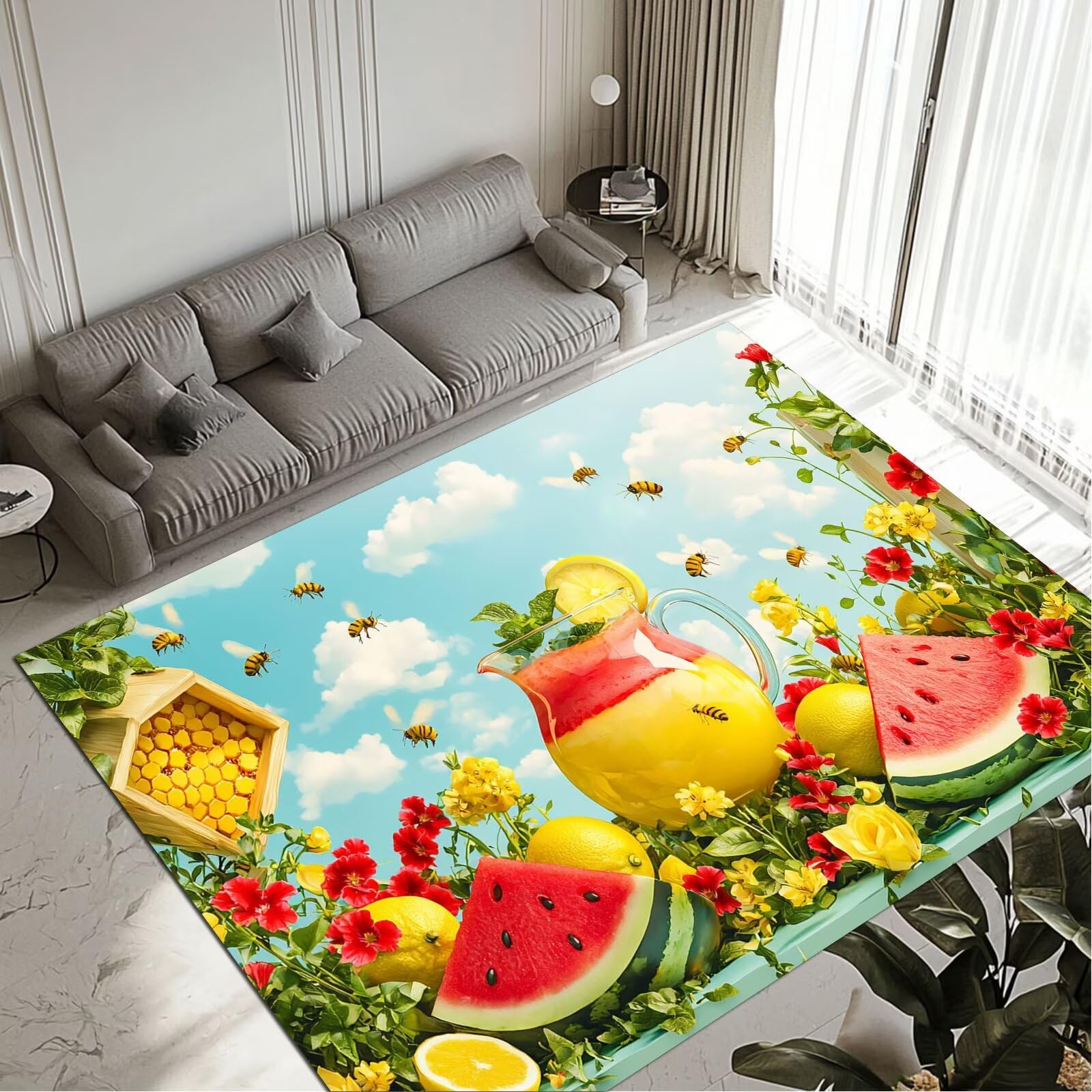 Tapis pastèque grand tapis salon pour coin repas et bureau calme