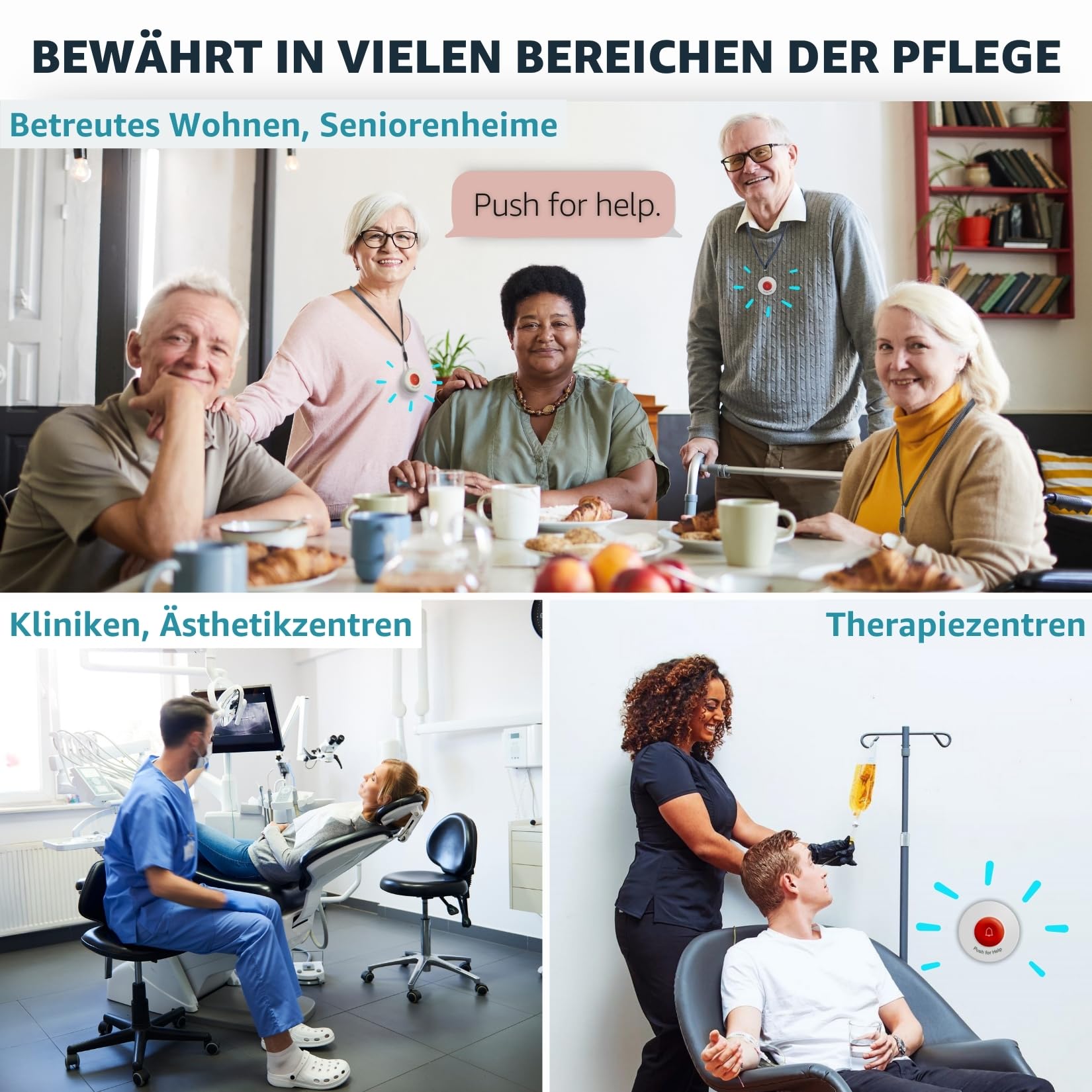 Pflege-Pager mit LCD Anzeige und 6 Rufknöpfen Funk Notrufsystem für Senioren Zuhause Patienten Demenz Altenpflege Schwesternruf SOS Alarmtaster Bettalarm