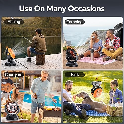 Miniatura 6 de AJVV Ventilador de campamento, ventiladores portátiles recargables de 20000 mAh con luz LED y gancho, 13 velocidades ajustables de 270 y doble hoja