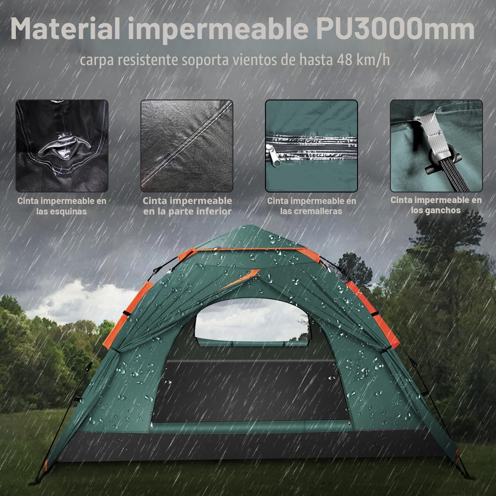 Cflity Tienda de Campaña, Tienda Pop Up para 3 Personas, Tres Capas Automáticas Instantáneas Impermeable Carpa con Expansión Alfombras Pequeñas 2 Poste de Carpa