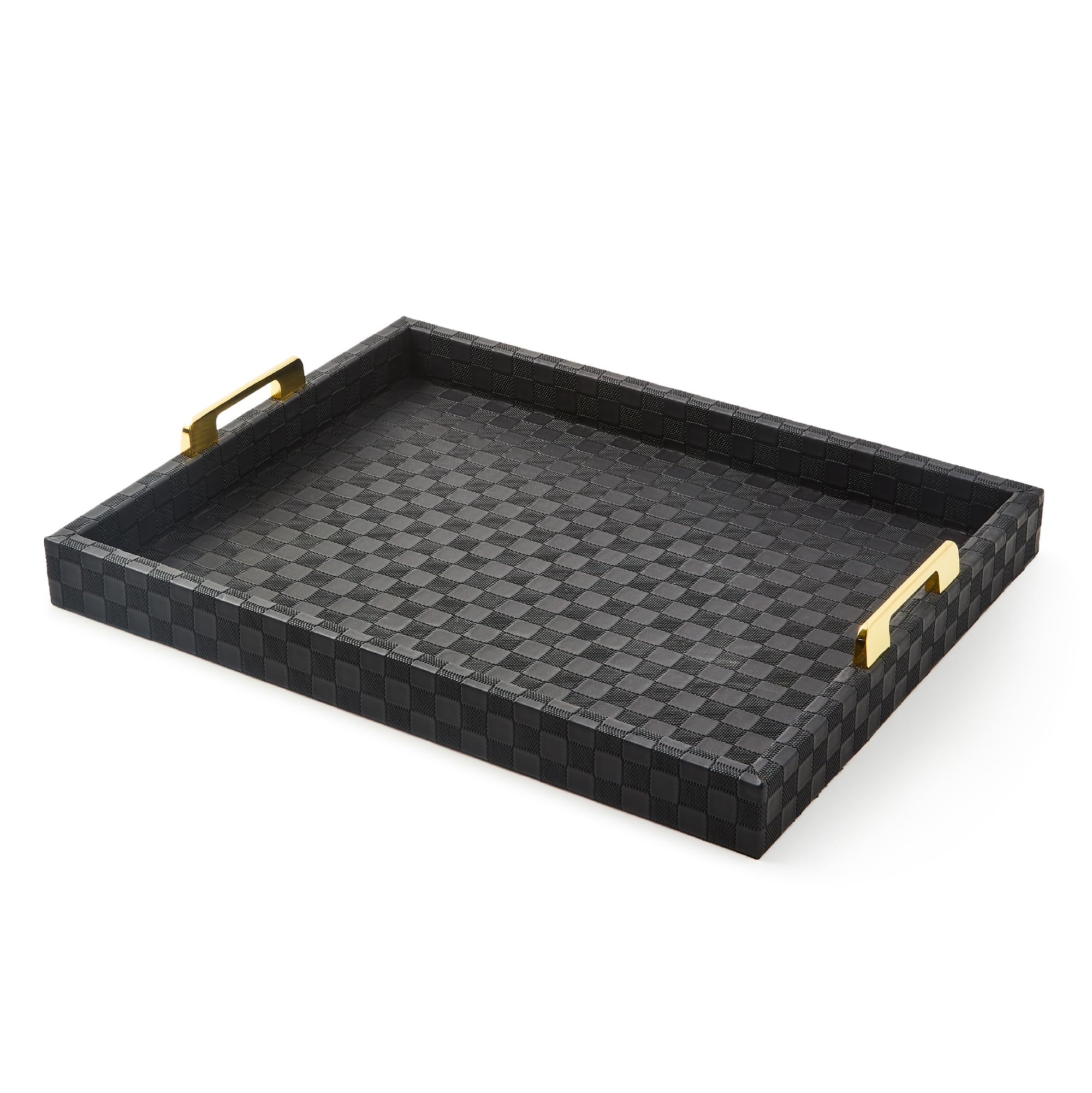 MACKENZIE-CHILDS Black Faux-Leather Tray with Handles, Rectangular Tray for Serving, Large