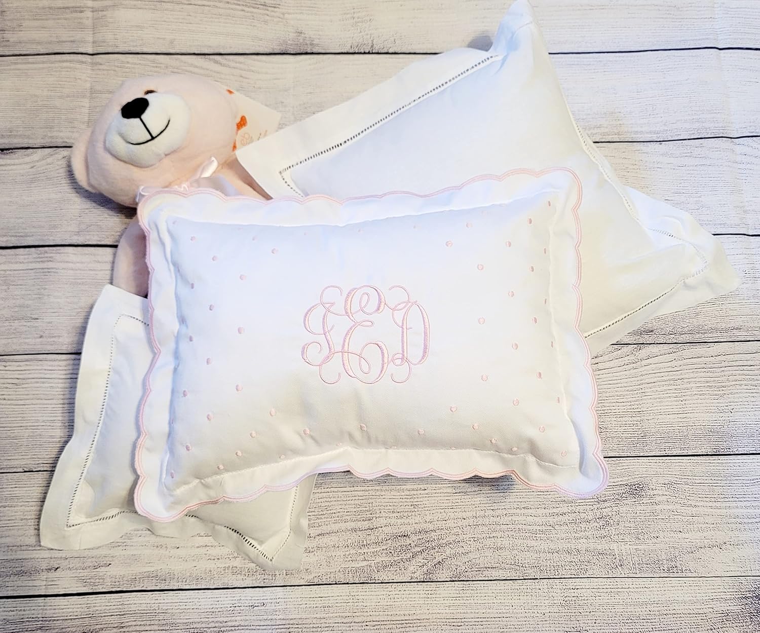 Monogram Baby Pillow Sham in Pink Throw Crib Pillow Embroidered Personalized