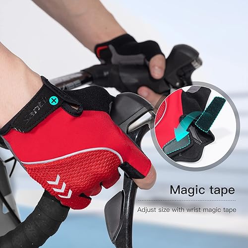 Miniatura 6 de Santic Guantes de ciclismo para adultos, guantes de ciclismo de medio dedo con almohadilla antideslizante que absorbe los golpes, guantes de