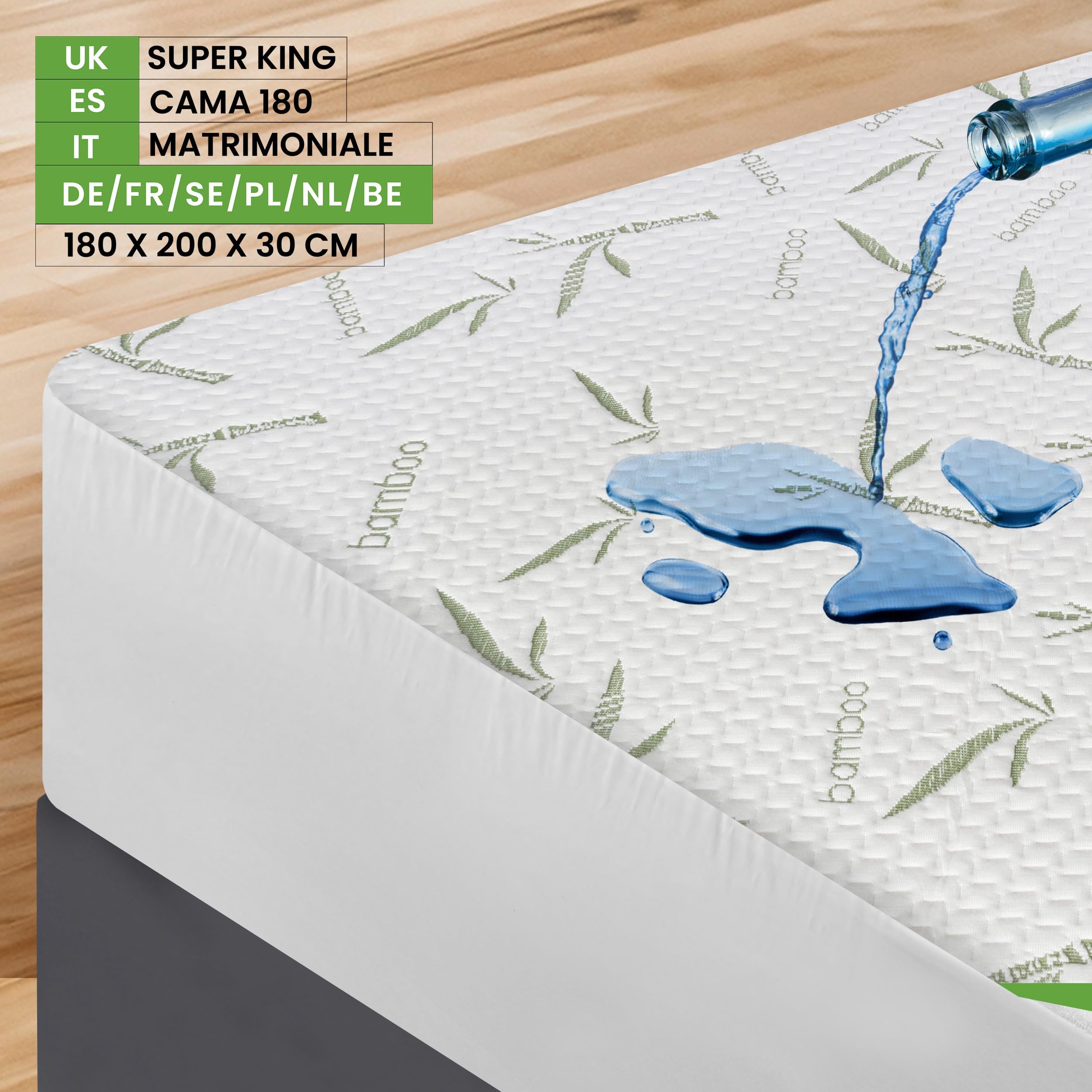 Utopia Bedding Coprimaterasso Matrimoniale Impermeabile 180 x 200 x 30 cm, Certificato OEKO-TEX, Proteggi Materasso, Traspirante, Lavabile, Stile Montato Tutto Intorno Elastico