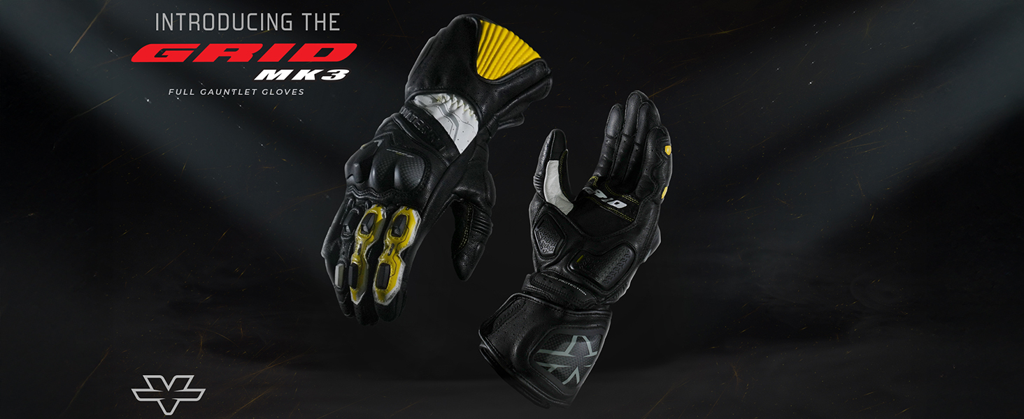 ViaTerra Grid MK3 Full Gauntlet Leather Motorcycle Gloves I CE