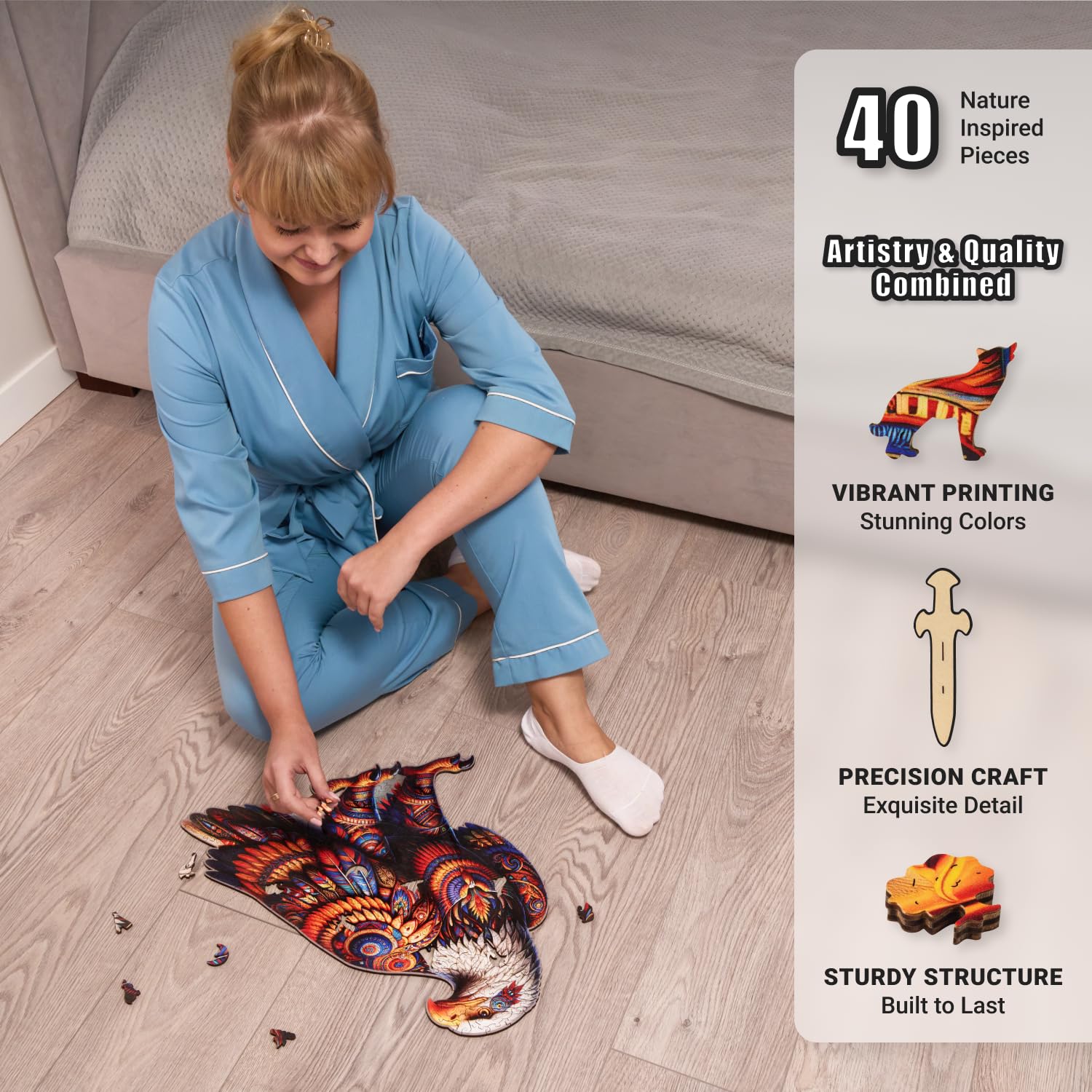 LEOGOR Drewniane puzzle dla dorosłych, 350 sztuk (17,3 x 42,4 cm), bardzo grube drewno 5 mm, szczegółowa mozaika ptaków, unikalne kształty zwierząt, trudny prezent artystyczny dla dorosłych i
