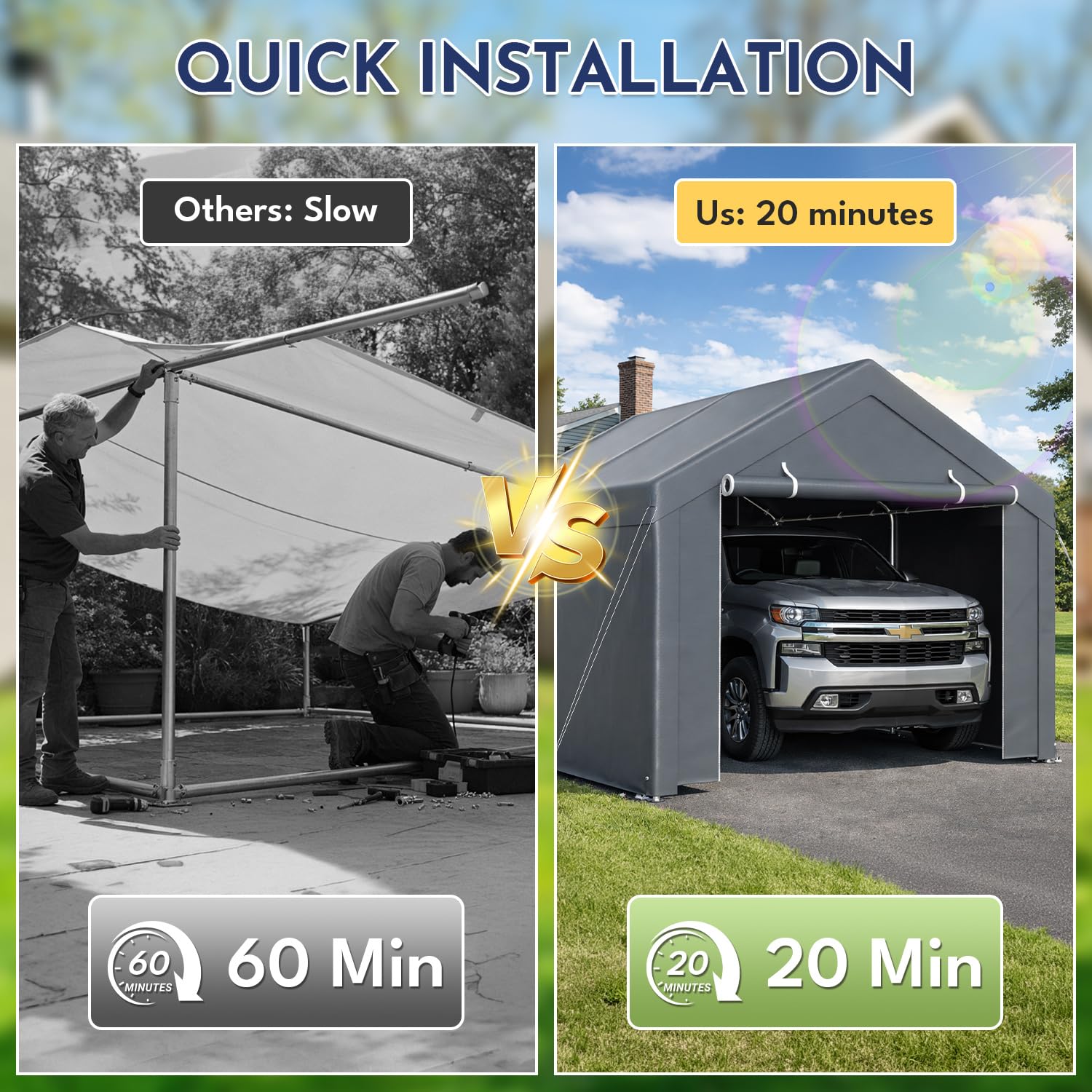 Grand Abri de Voiture 300x600x280 cm, Carport Tente de Garage avec Parois Latérales et Porte Enroulable, Résistante UV Imperméable, Garage Chapiteau pour Voiture, Camion, Bateau