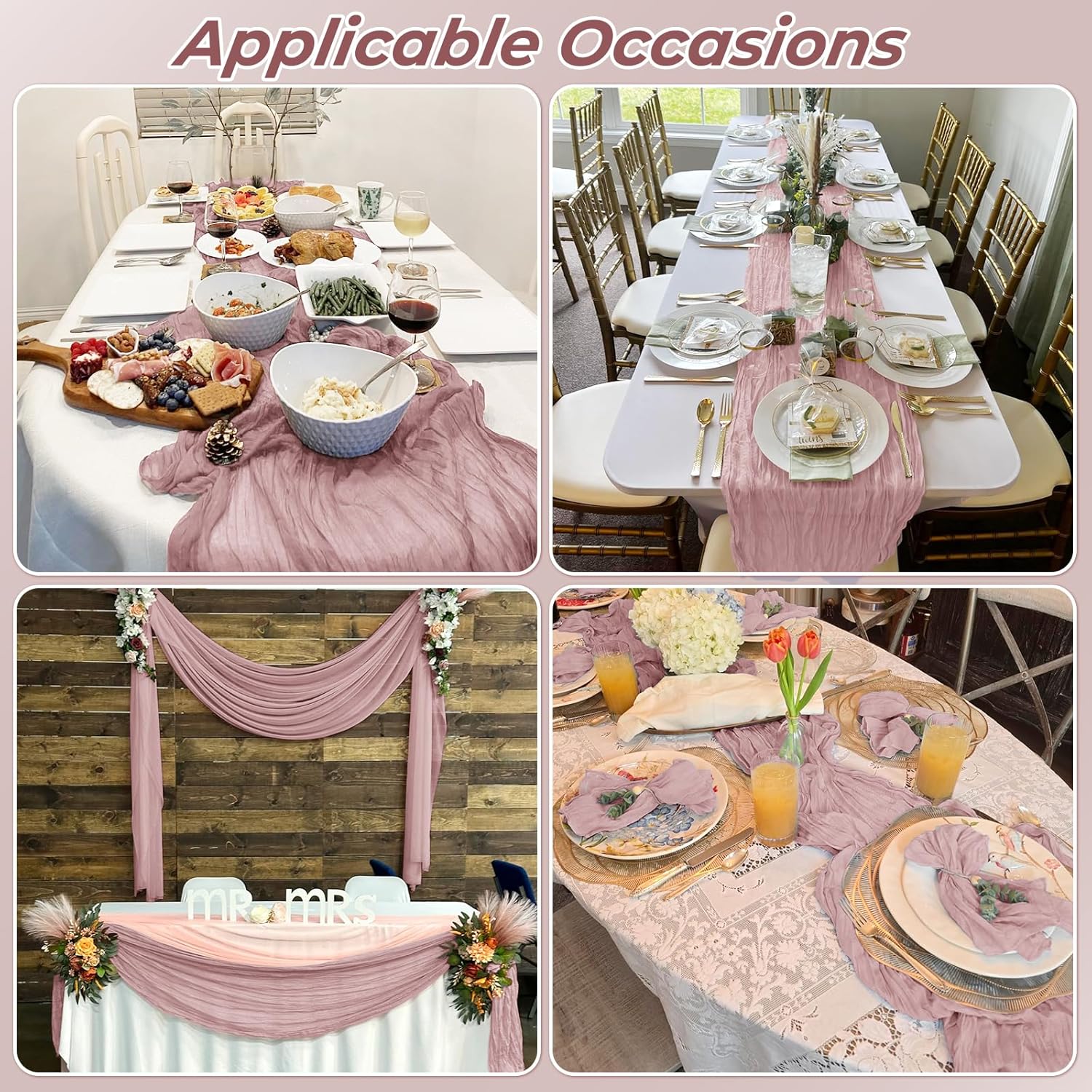 12 Pack Dusty Pink Cheesecloth Table Runner 20 x 120 Inch Gauze Table Runner Fabric Semi Sheer Cheese Cloth Table Decor Bulk for Rustic Romantic Wedding Baby Shower Party Table Decoration