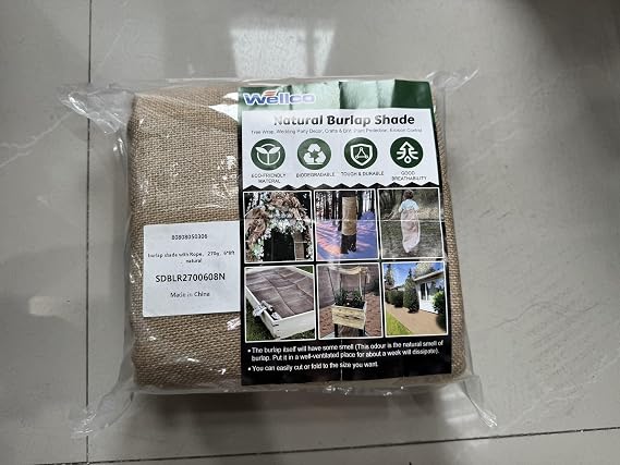 Burlap Shade Cloth, 6 x 8 FT Sun Shade Net, Biodegradable Plant Shade Cloth with Rope, Burlap Shade Netting for Garden, Plants Growing, Greenhouse, Chicken Coop